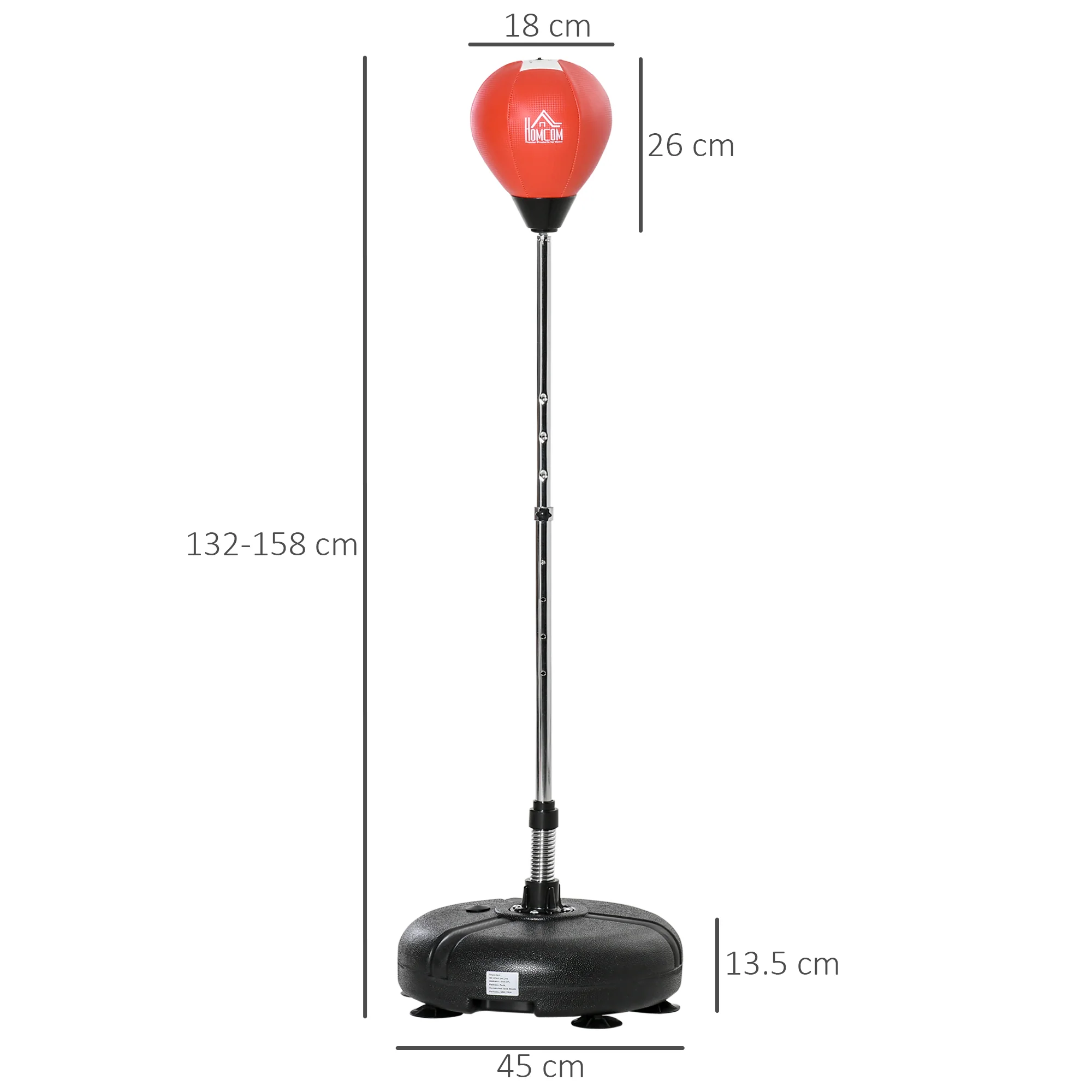 HOMCOM Punching Bag With Stand Boxing Bag Set With Adjustable Height Red - Image 5
