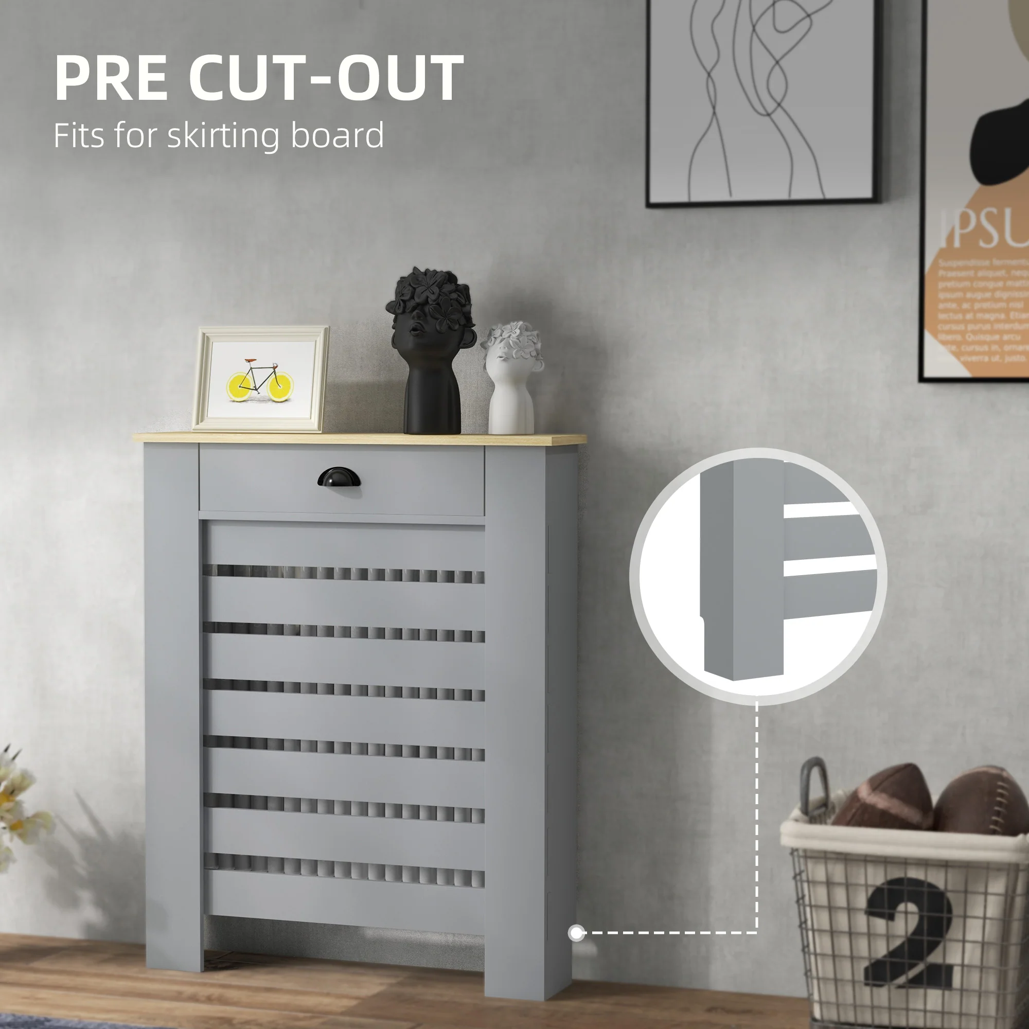 HOMCOM Radiator Cover With Drawer, Horizontal Slat - Image 3