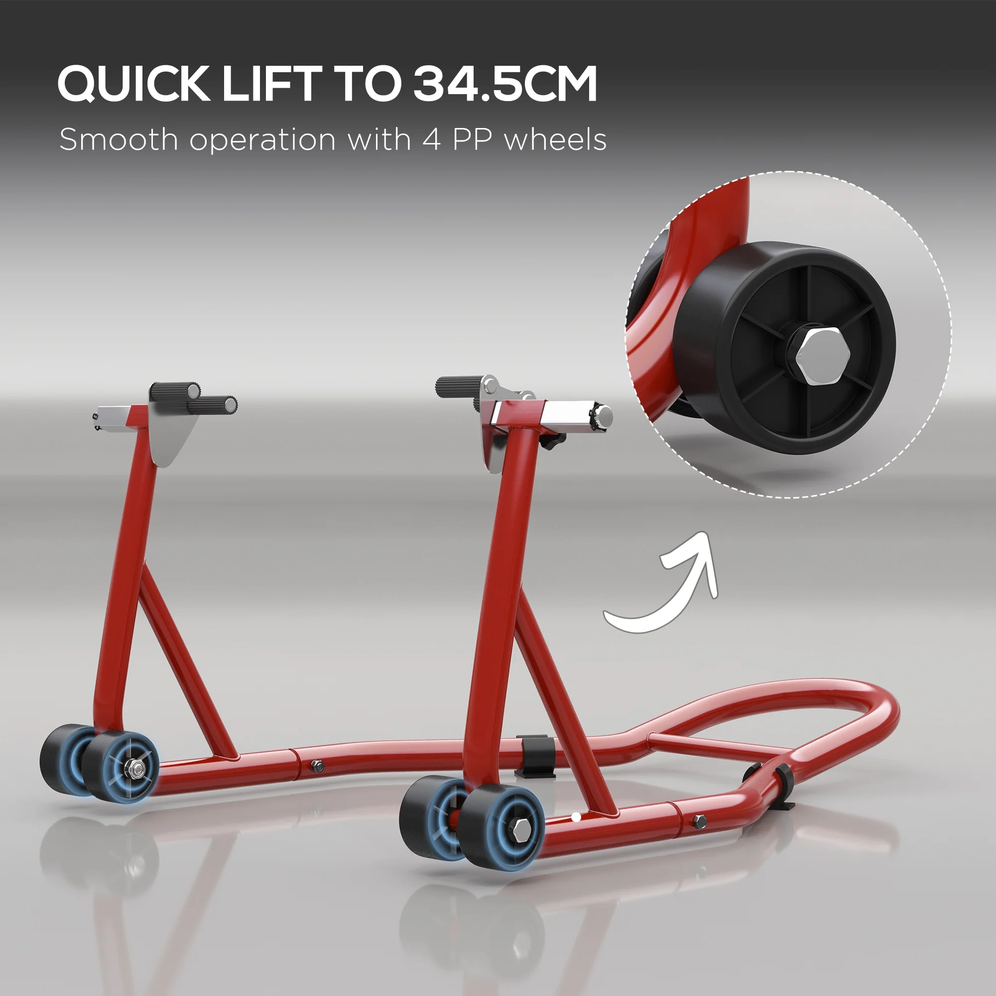 Homcom Rear Motorcycle Paddock Stand with U&L Shaped Adapters, Red - Image 4