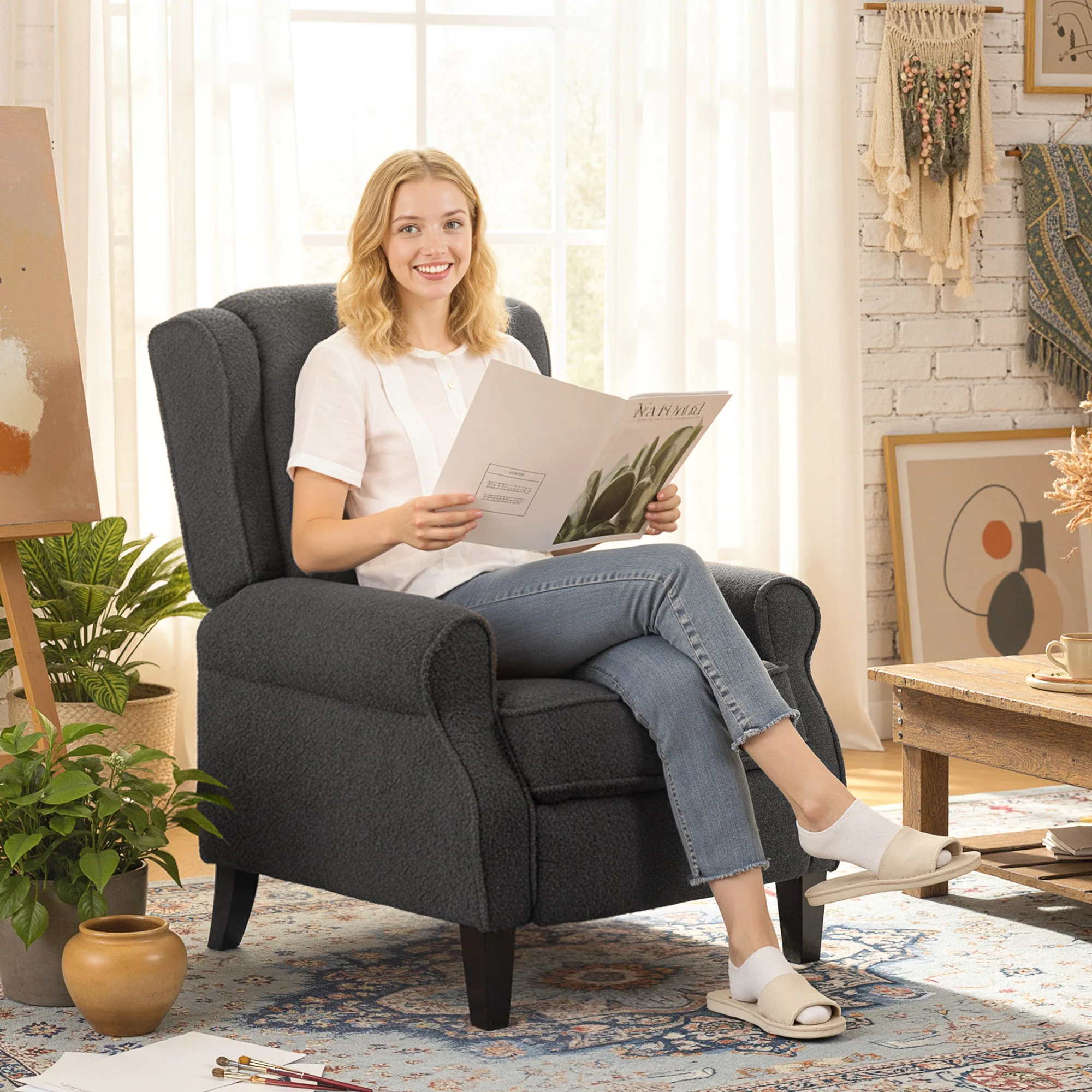 HOMCOM Recliner Armchair, Fabric Recliner Chair, Charcoal Grey - Image 2