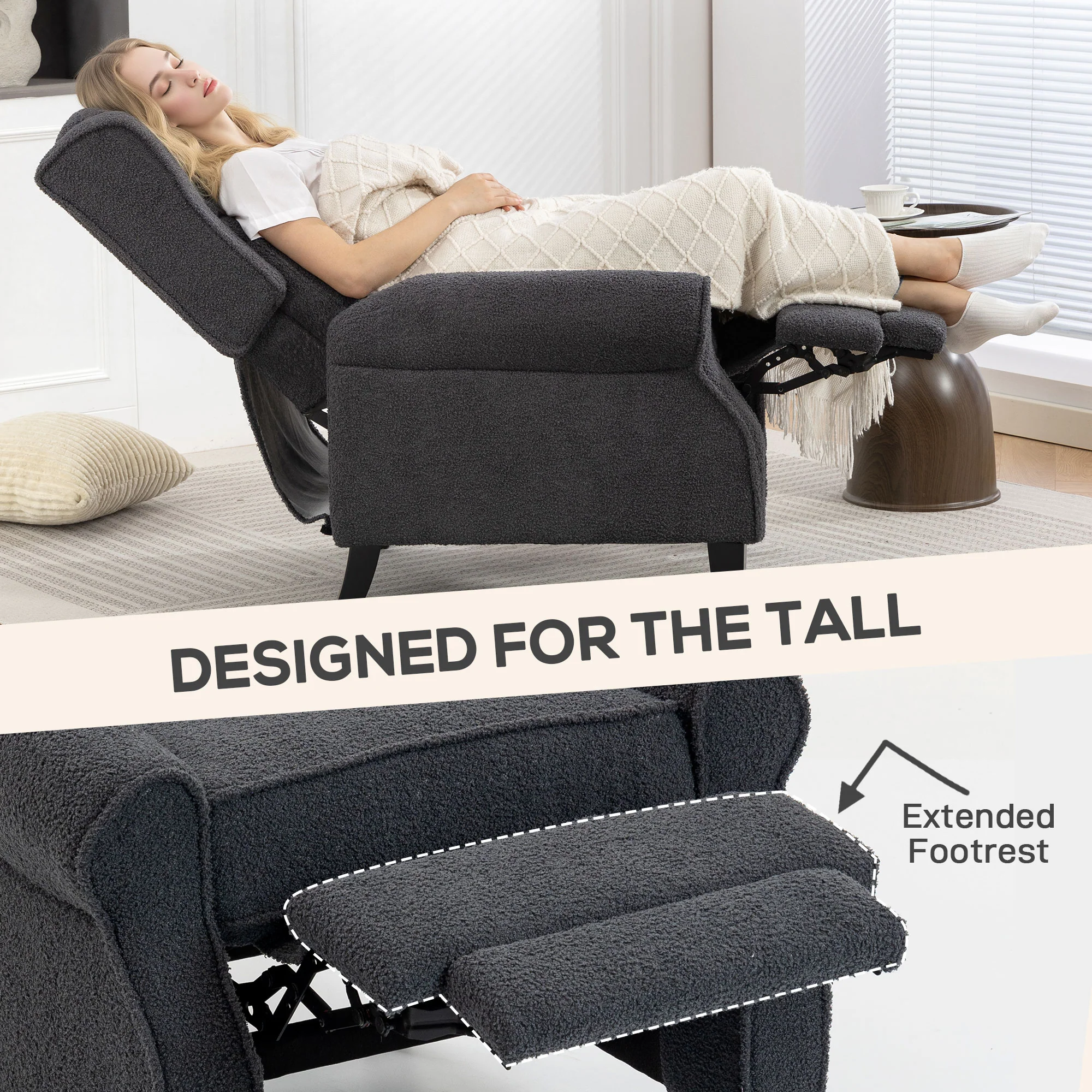 HOMCOM Recliner Armchair, Fabric Recliner Chair, Charcoal Grey - Image 7