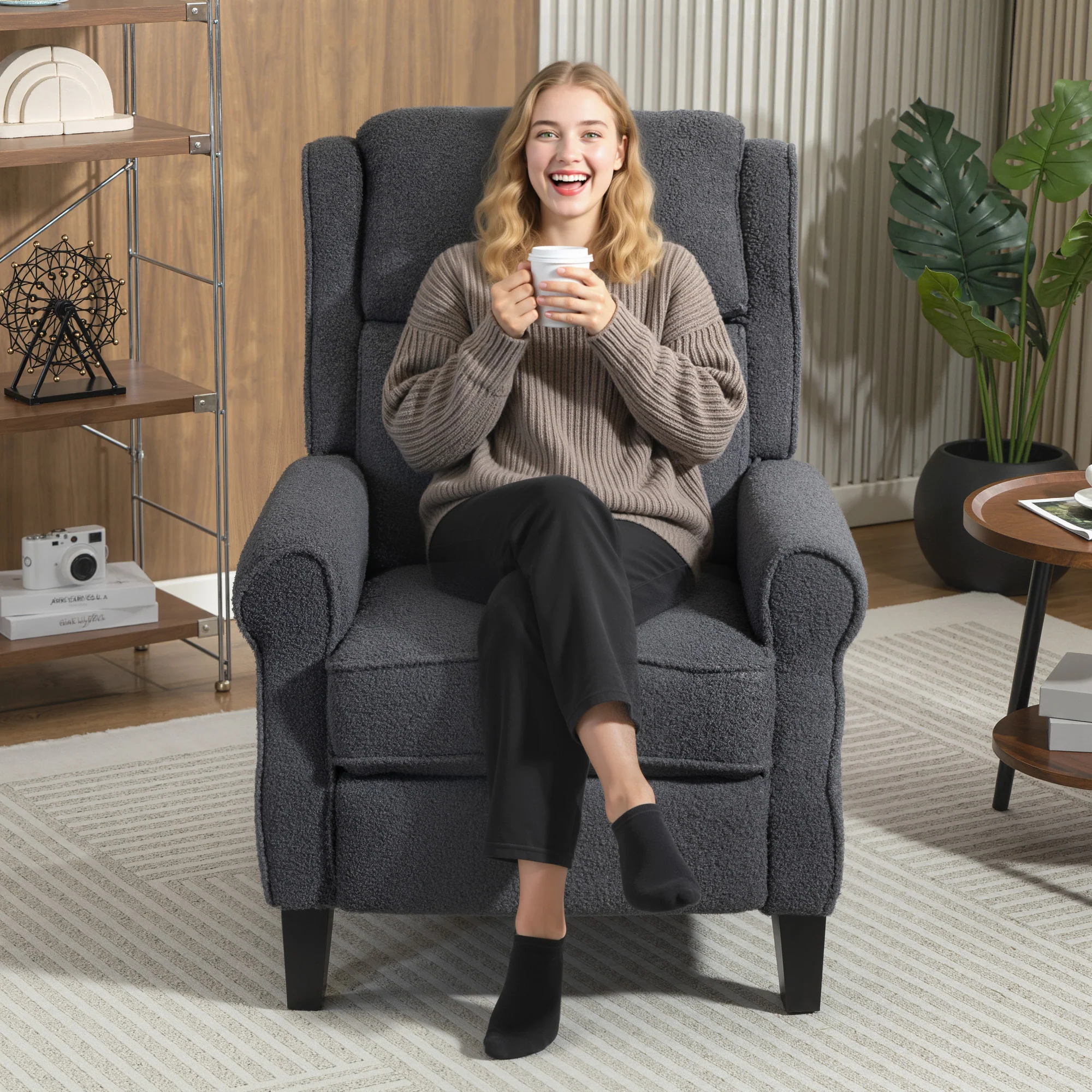 HOMCOM Recliner Armchair, Fabric Recliner Chair, Charcoal Grey - Image 8