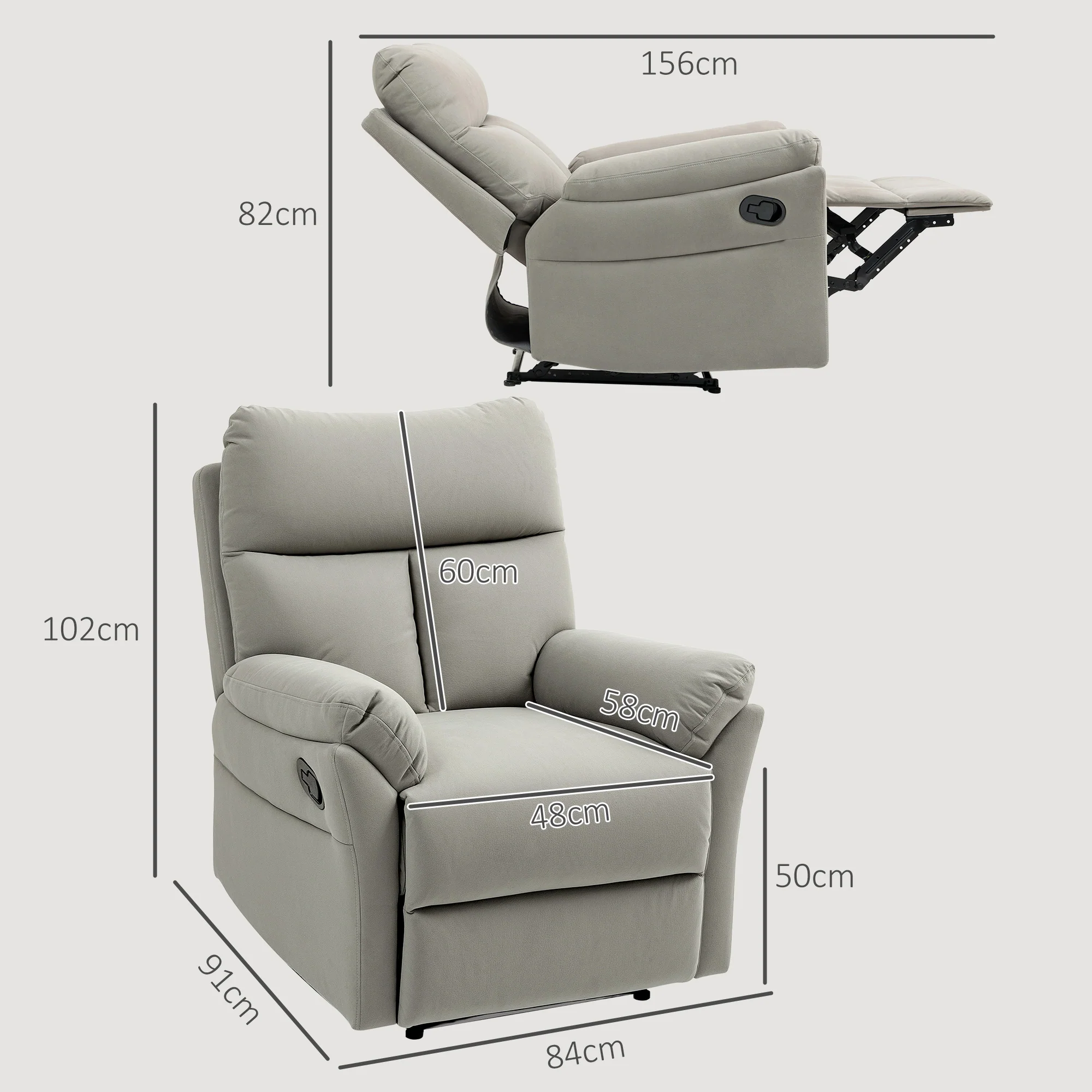 HOMCOM Recliner Armchair, Reclining Chair With Adjustable Leg Rest - Image 5
