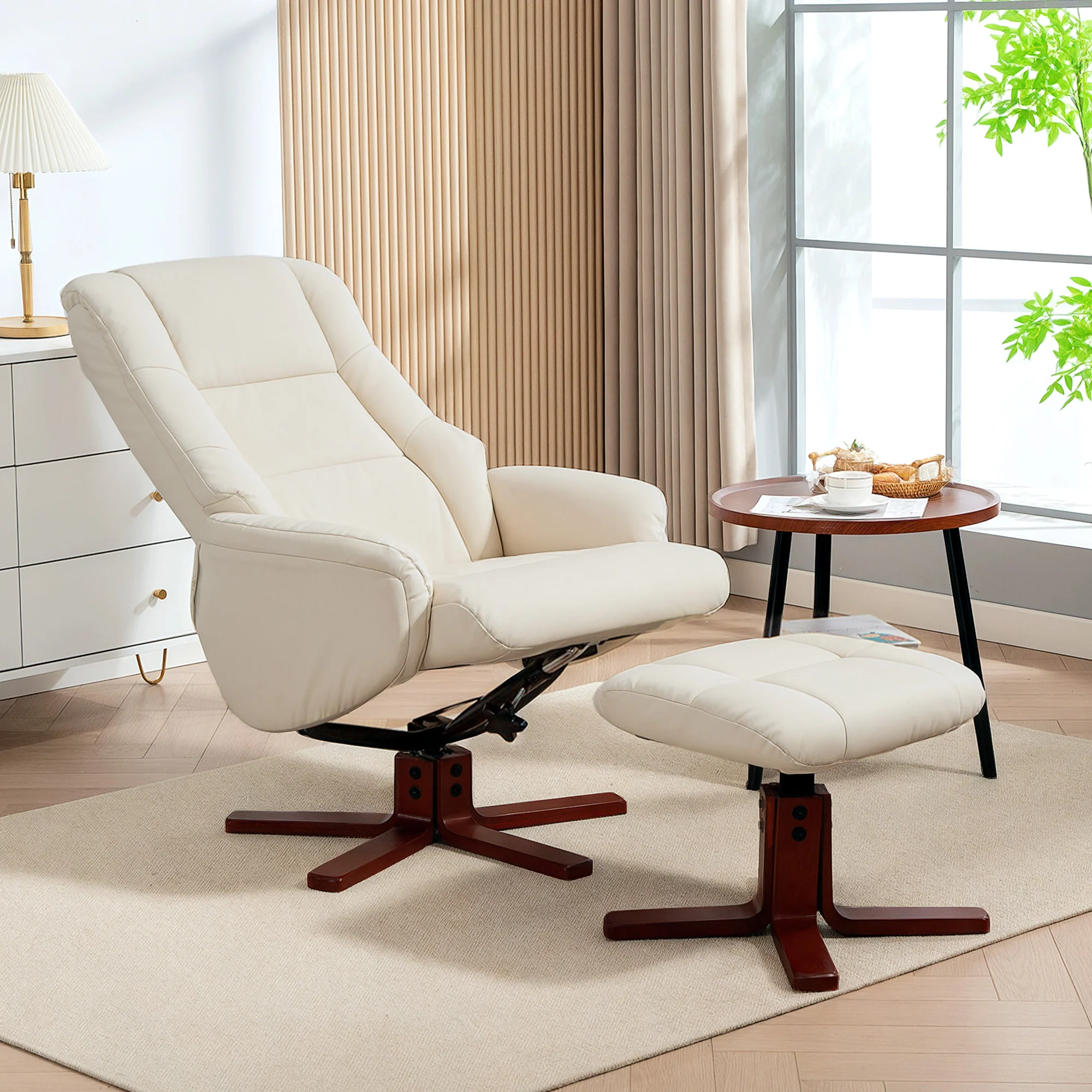 HOMCOM Recliner Armchair With Wood Base, Upholstered Reclining Chair - Image 11