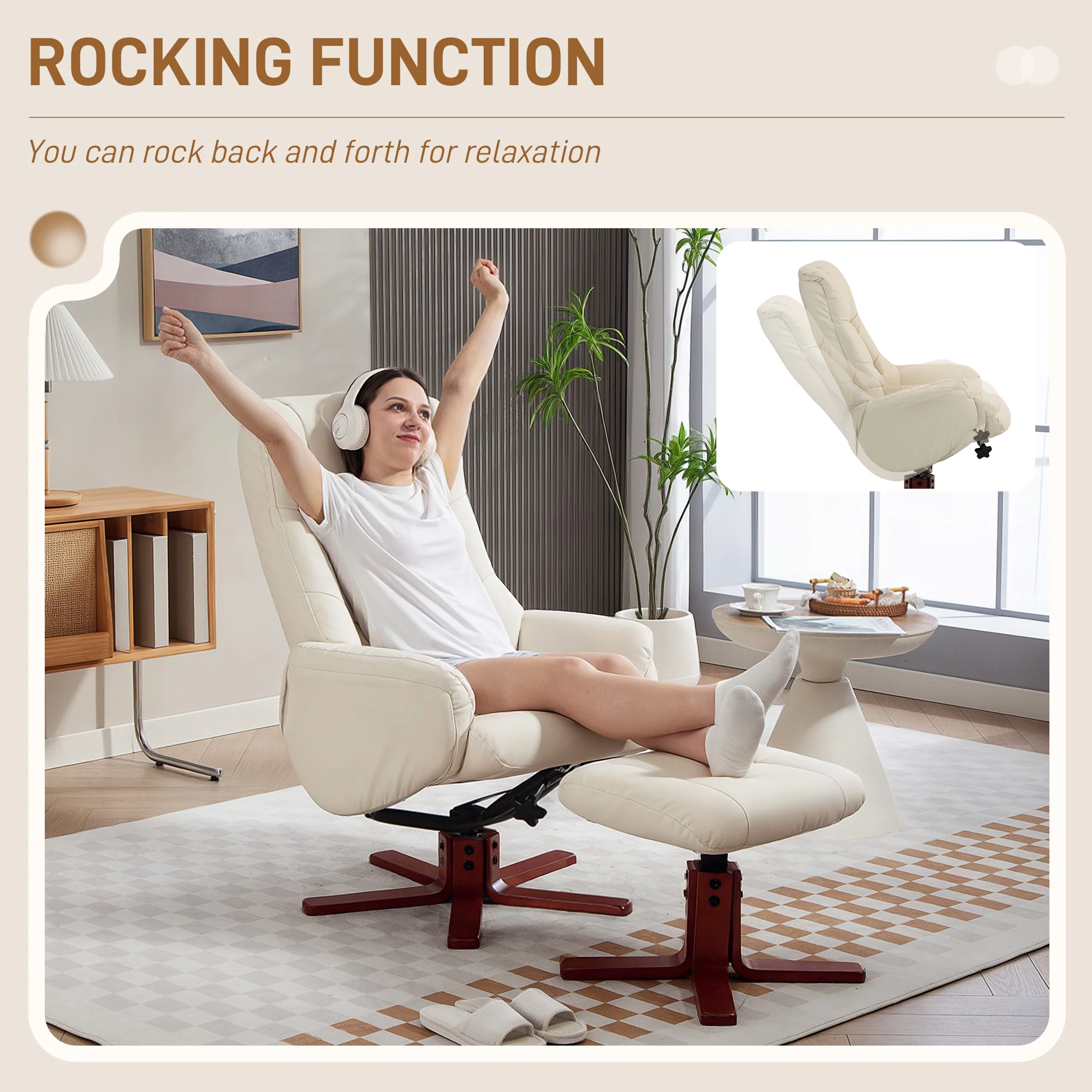 HOMCOM Recliner Armchair With Wood Base, Upholstered Reclining Chair - Image 13