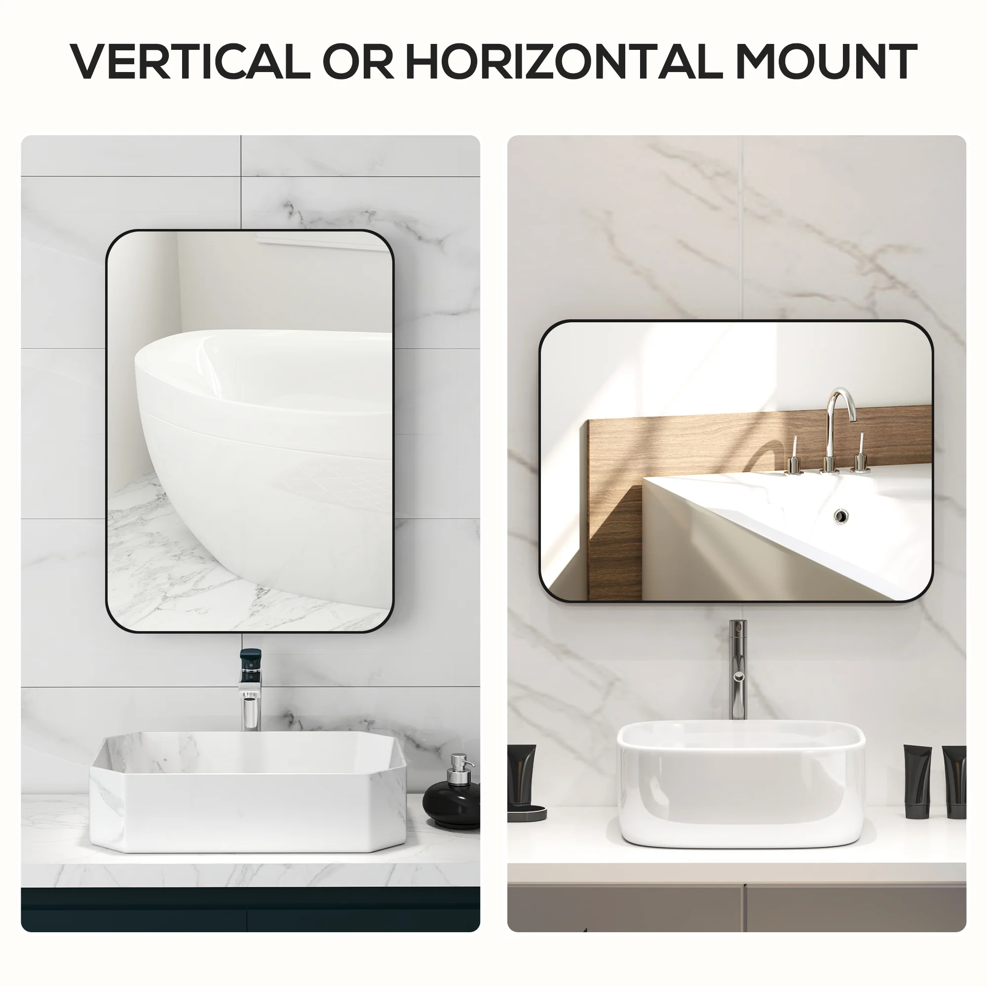 HOMCOM Rectangle Mirror, Wall Mirror with Steel Frame for Bathroom, Black - Image 3