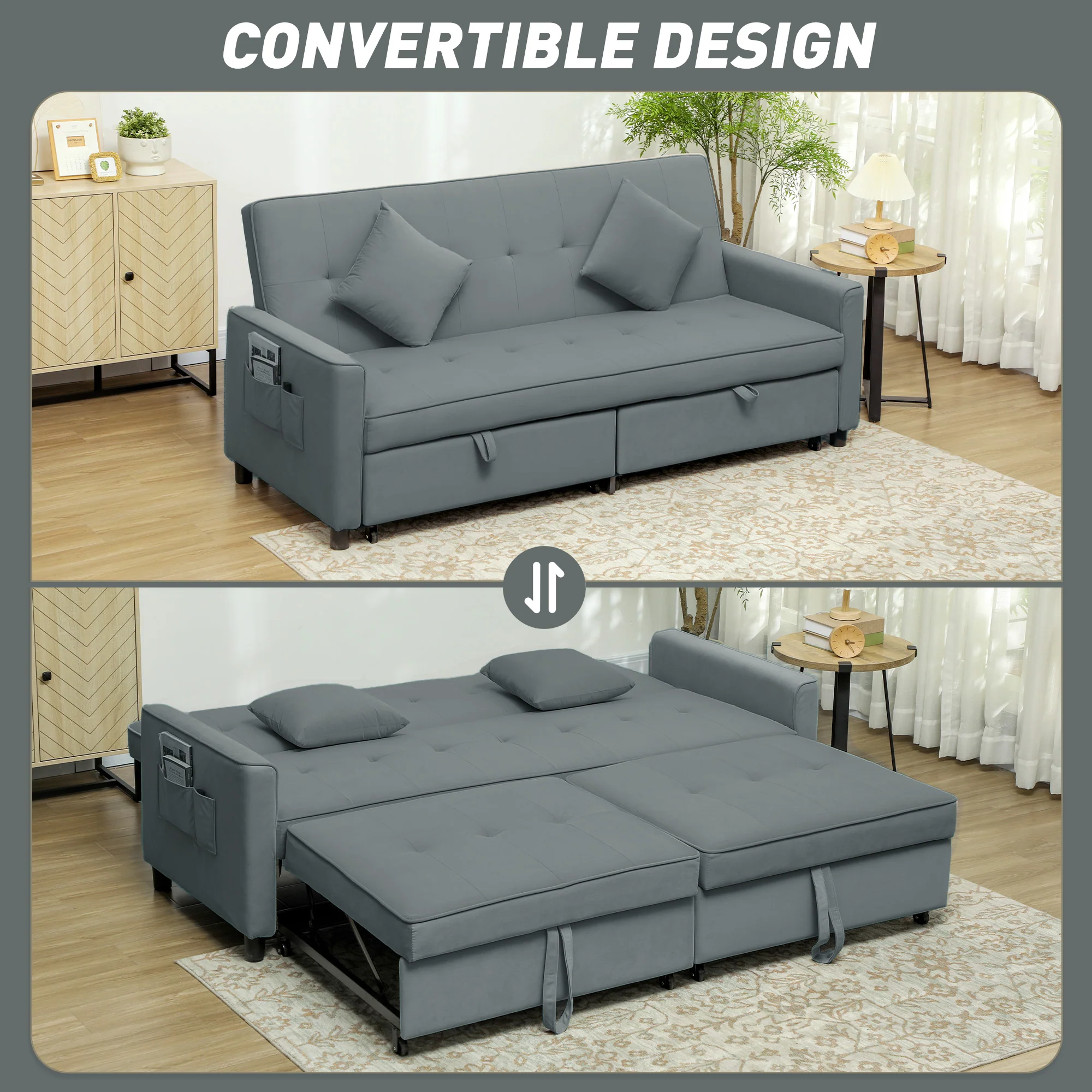 HOMCOM Reversible L-Shaped Sectional Sofa Bed with Cushions - Image 12