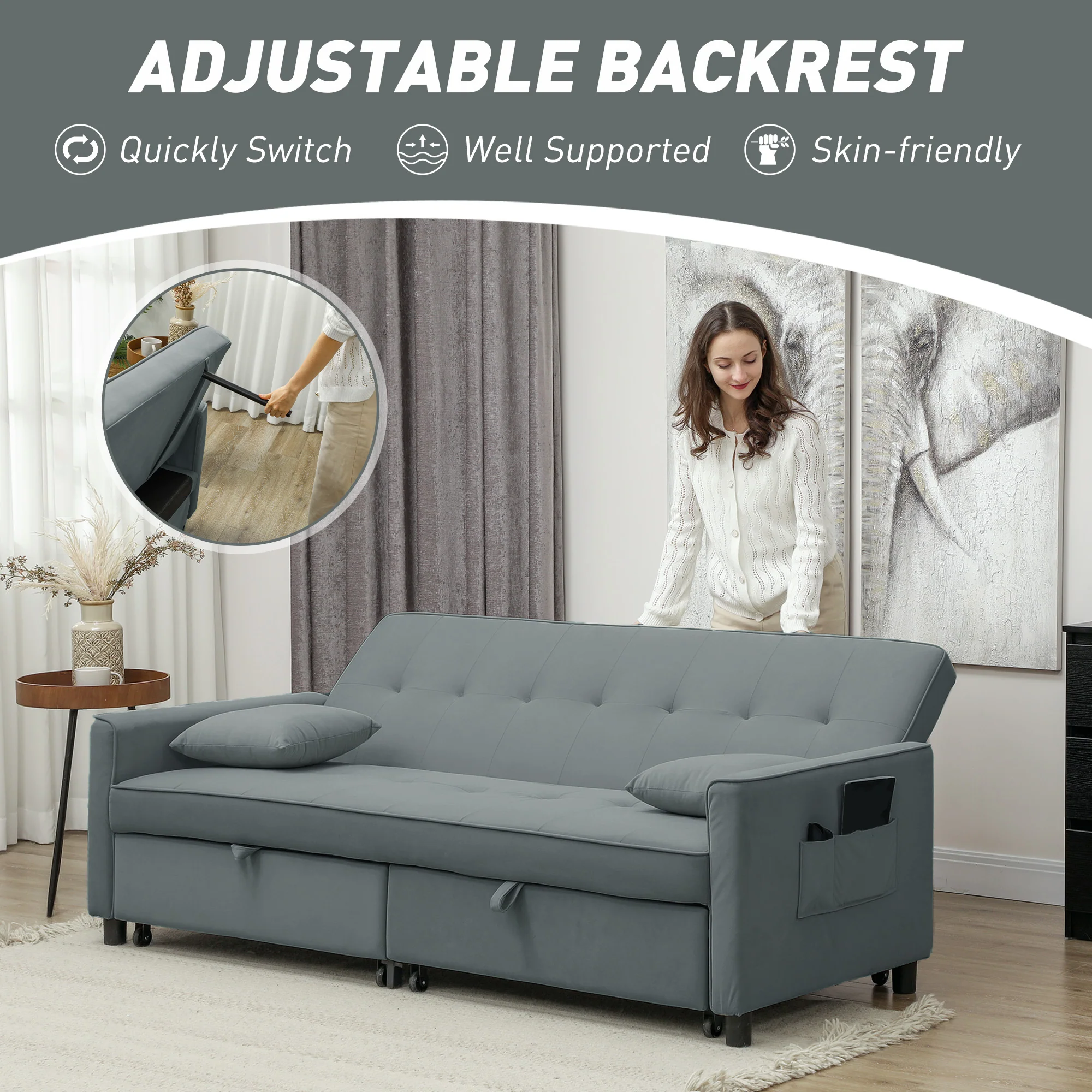 HOMCOM Reversible L-Shaped Sectional Sofa Bed with Cushions - Image 13