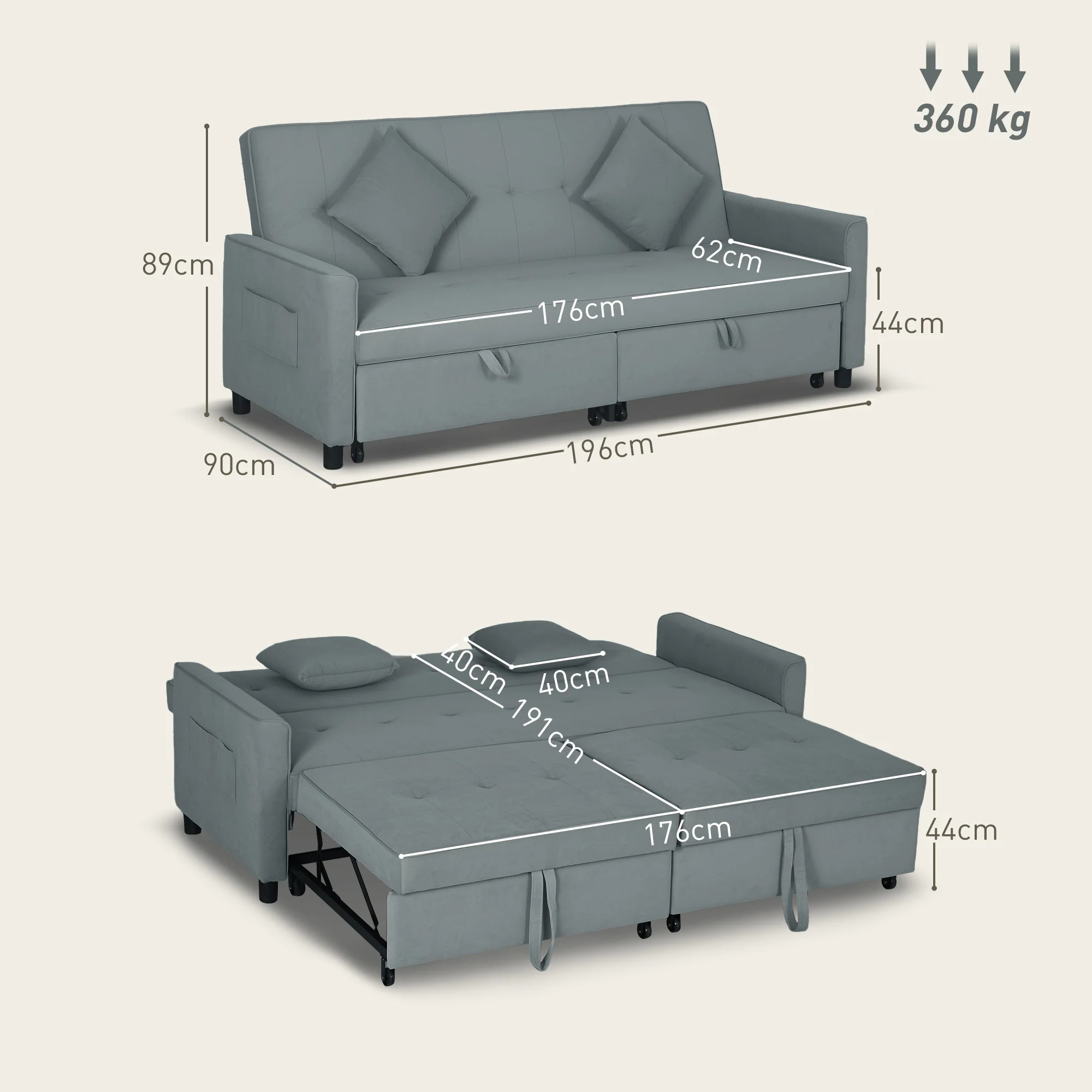 HOMCOM Reversible L-Shaped Sectional Sofa Bed with Cushions - Image 14
