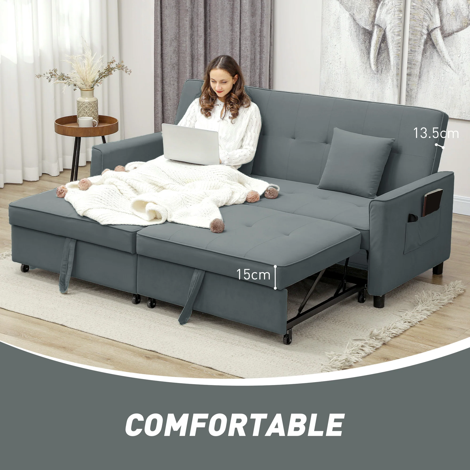 HOMCOM Reversible L-Shaped Sectional Sofa Bed with Cushions - Image 16