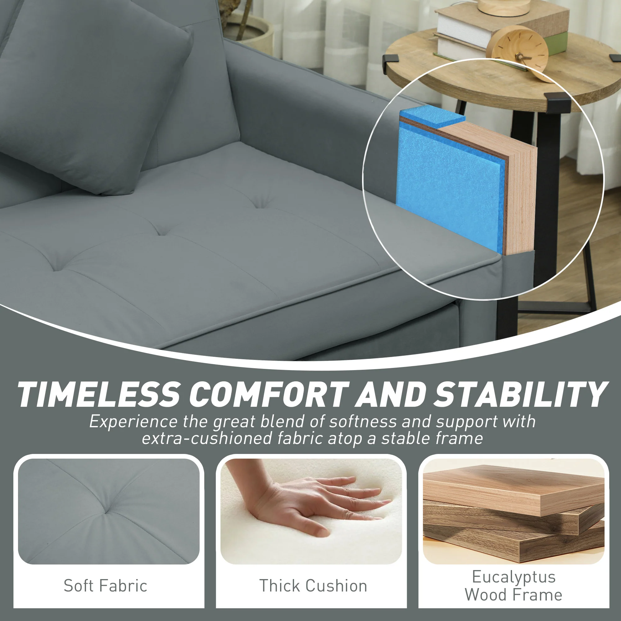 HOMCOM Reversible L-Shaped Sectional Sofa Bed with Cushions - Image 17