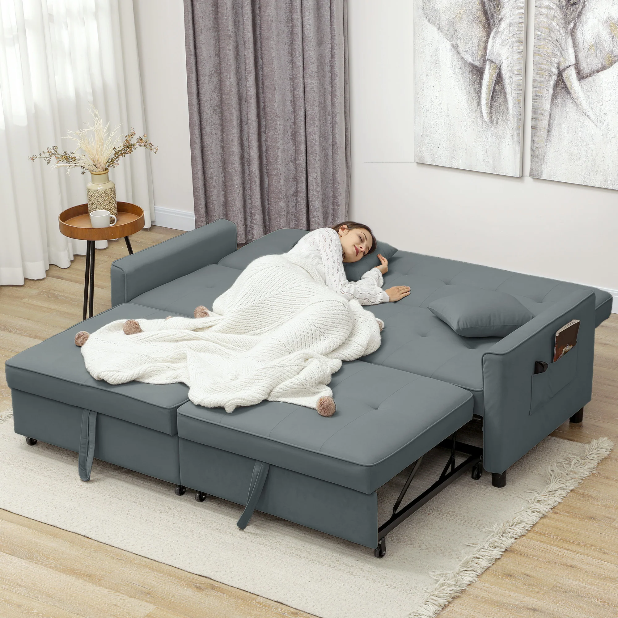 HOMCOM Reversible L-Shaped Sectional Sofa Bed with Cushions - Image 18