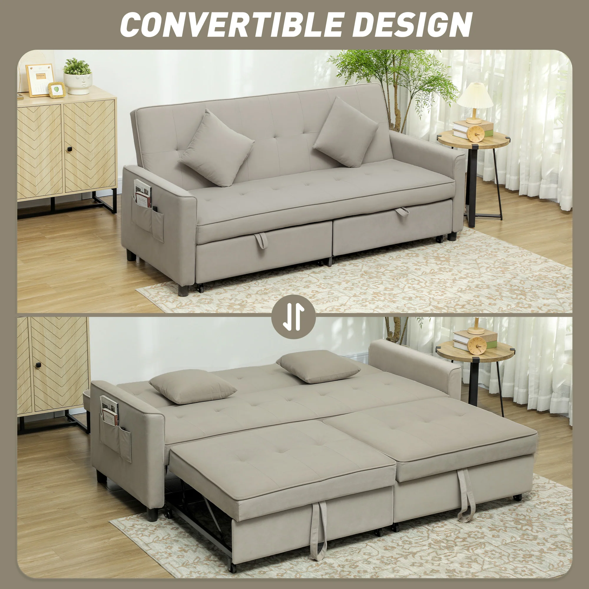 HOMCOM Reversible L-Shaped Sectional Sofa Bed with Cushions - Image 3