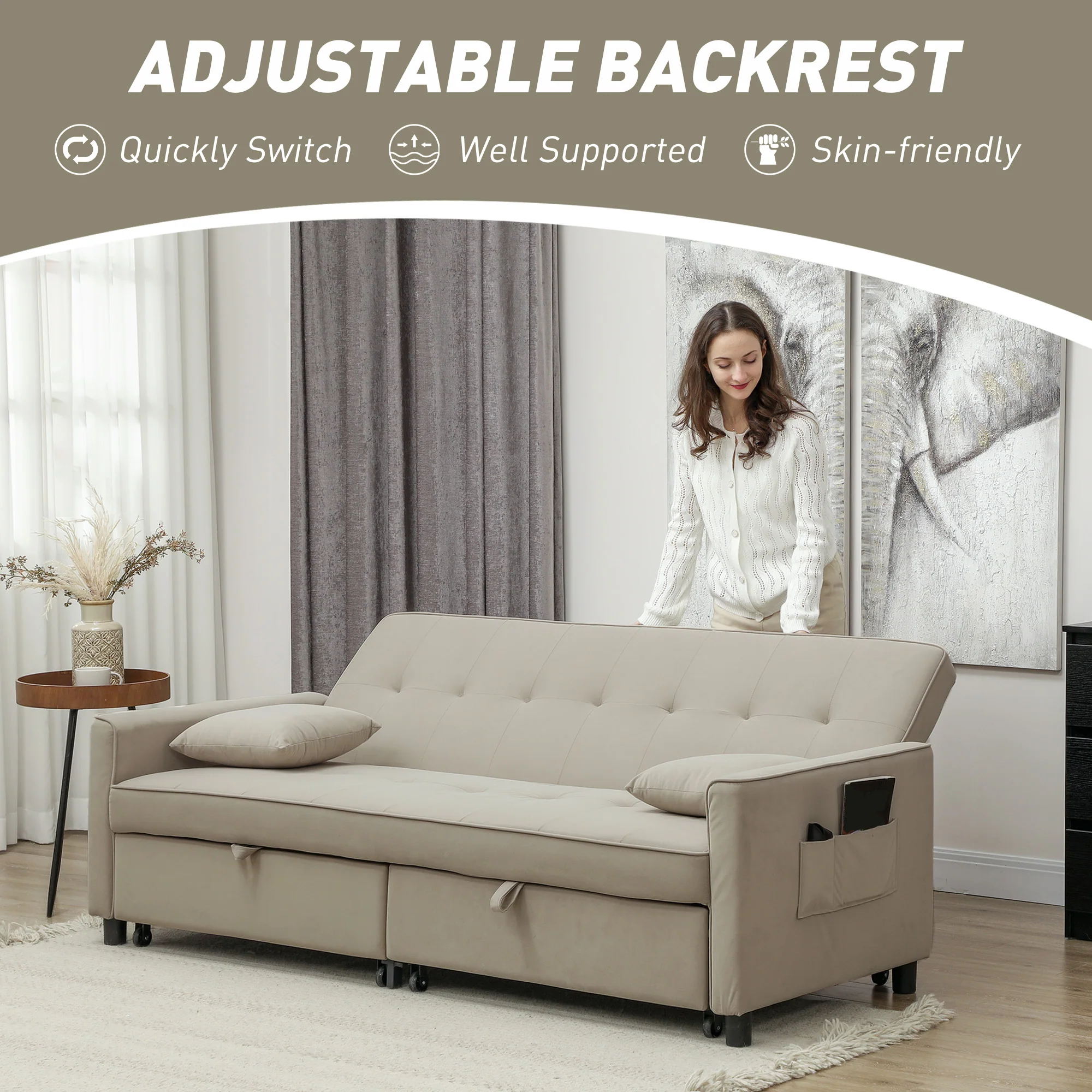 HOMCOM Reversible L-Shaped Sectional Sofa Bed with Cushions - Image 4