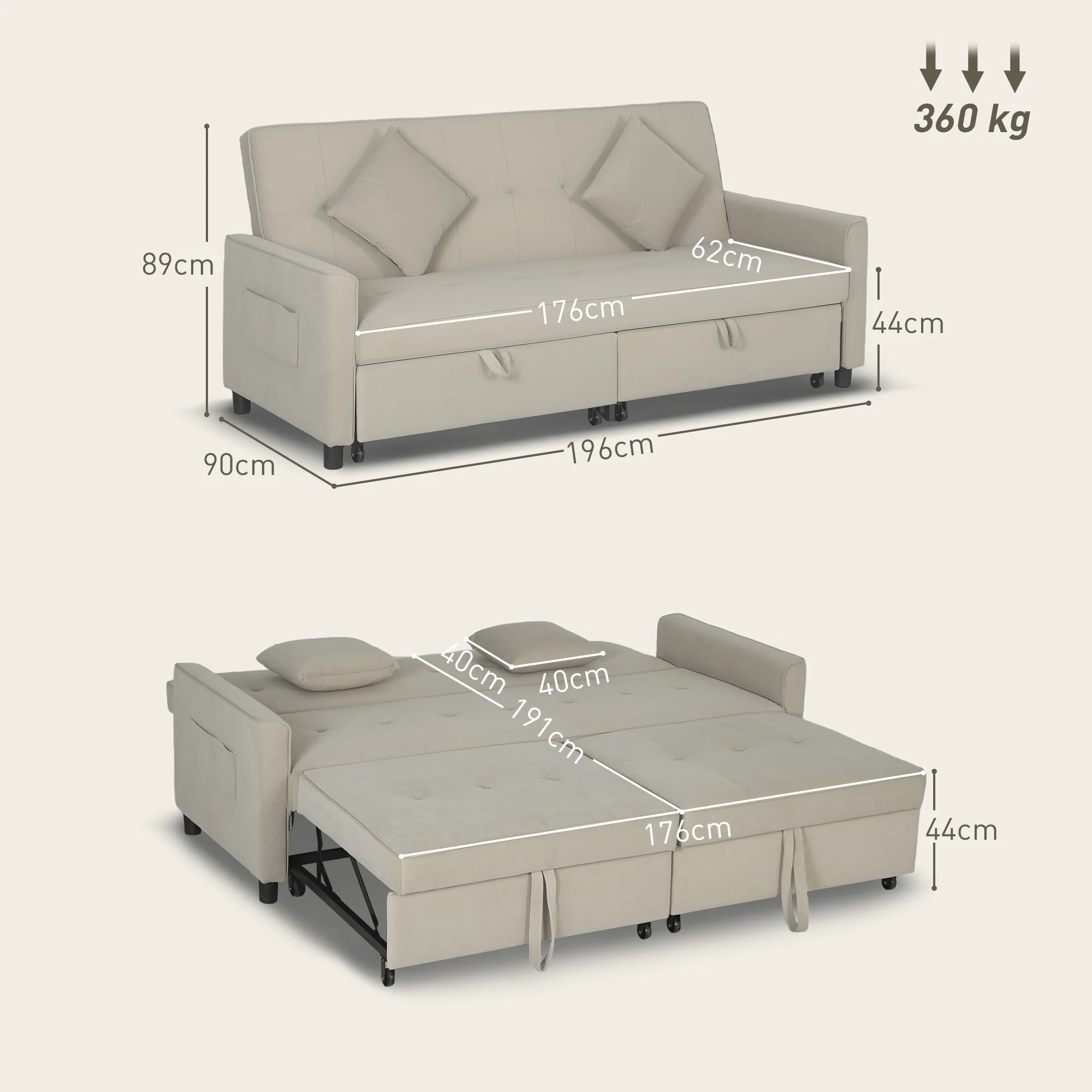 HOMCOM Reversible L-Shaped Sectional Sofa Bed with Cushions - Image 5