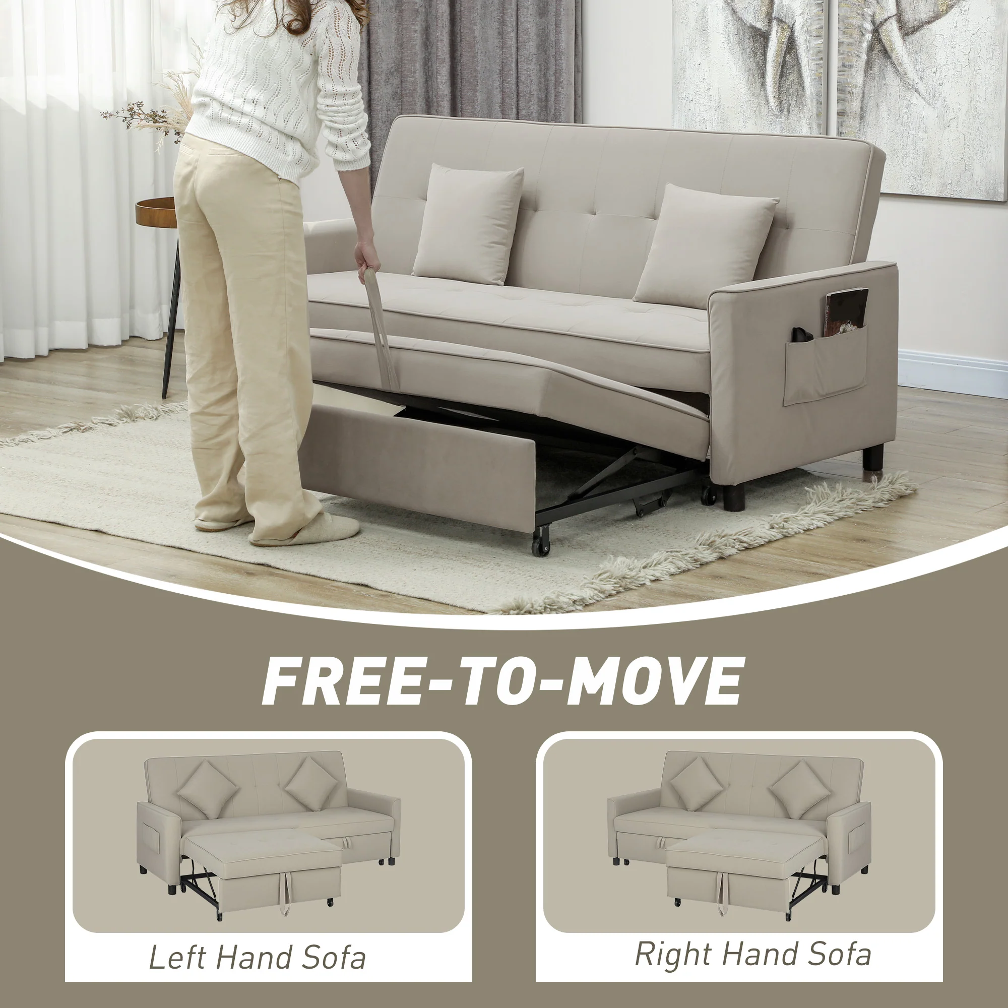 HOMCOM Reversible L-Shaped Sectional Sofa Bed with Cushions - Image 6