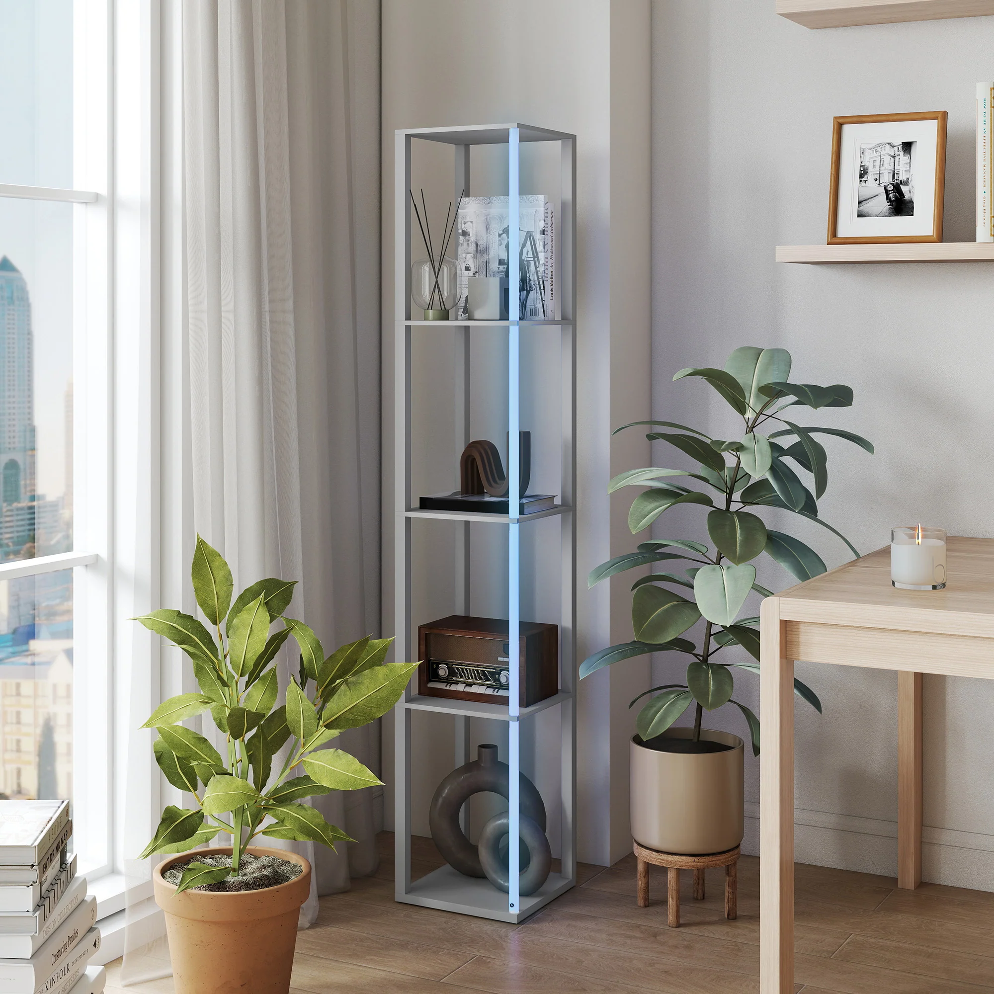 HOMCOM RGB LED Floor Lamp With Shelves And Remote Control For Bedroom - Image 35