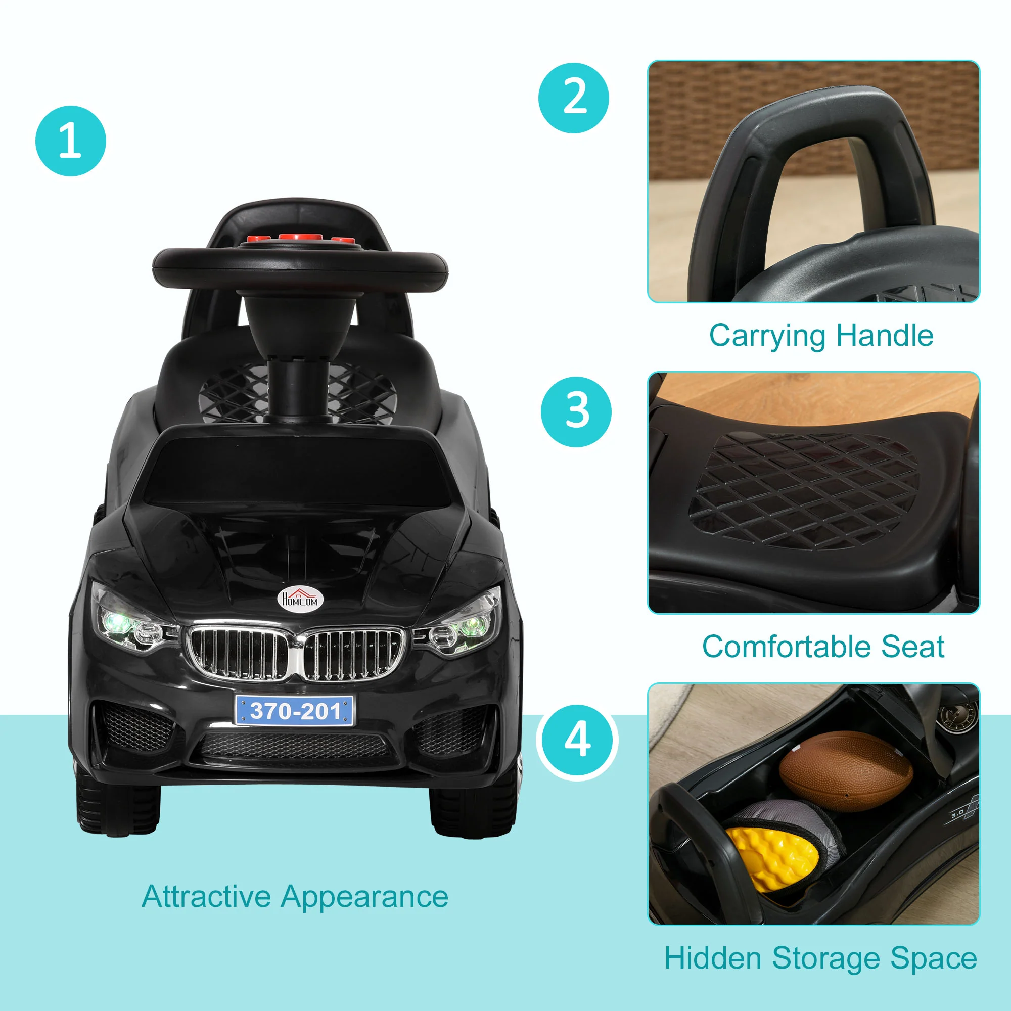 HOMCOM Ride on Car Baby Toddler Walker Foot to Floor Sliding Car Slider Black - Image 7