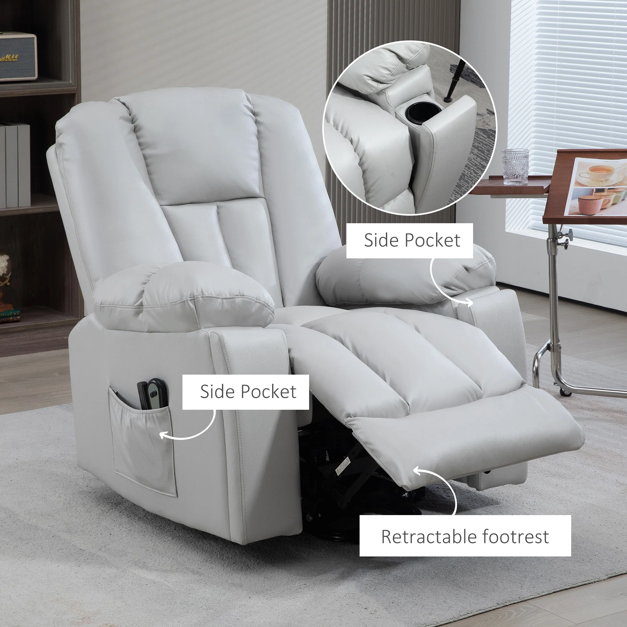 HOMCOM Riser And Recliner Chair For Elderly, Quick Assembly, Light Grey/Charcoal Grey - Image 9