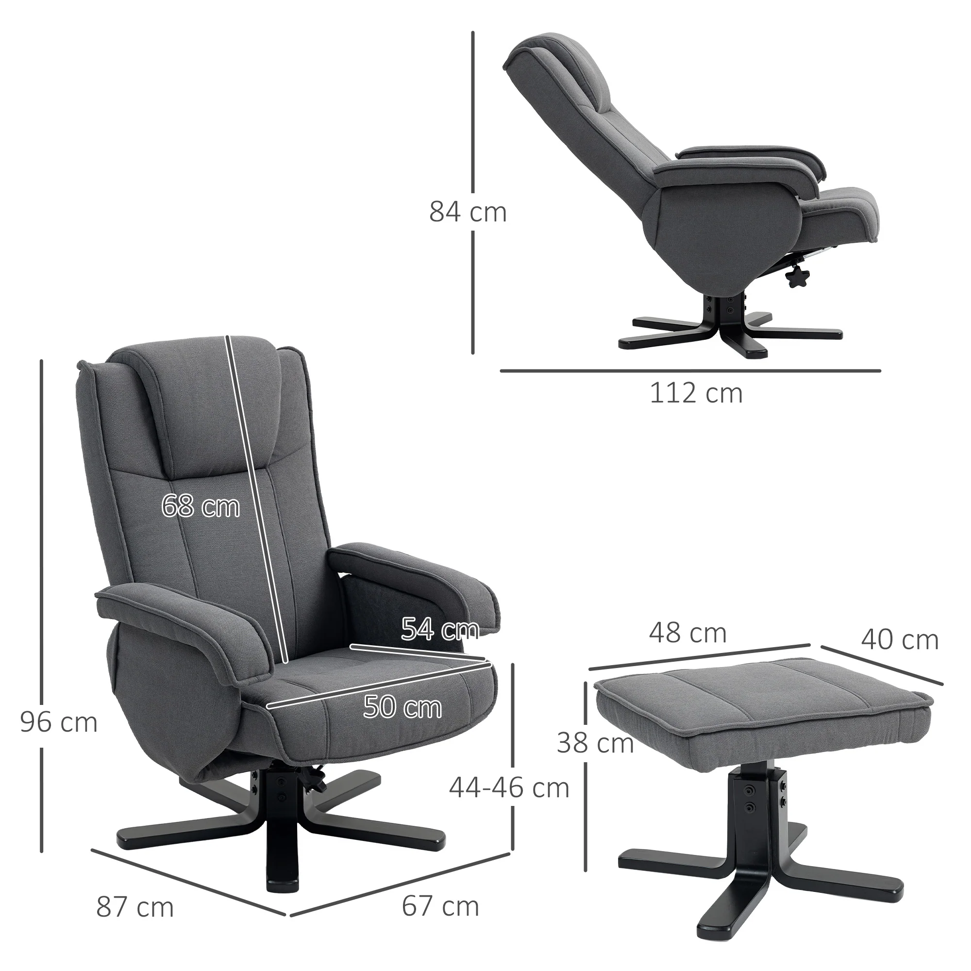 HOMCOM Rocker Swivel Recliner Chair With Footstool, Upholstered - Image 14