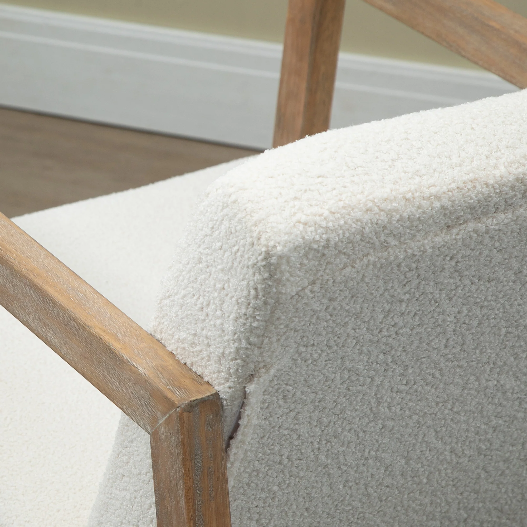 HOMCOM Rocking Chair Upholstered Armchair Wooden Accent Chair Cream - Image 17