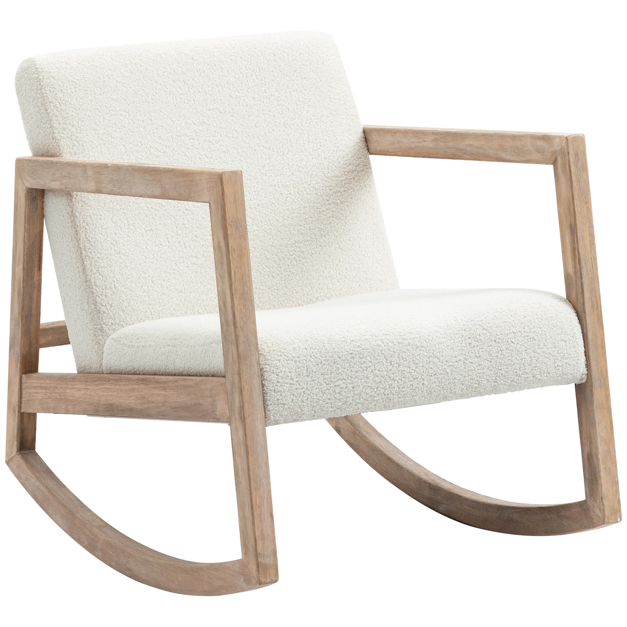 HOMCOM Rocking Chair Upholstered Armchair Wooden Accent Chair Cream - Image 2