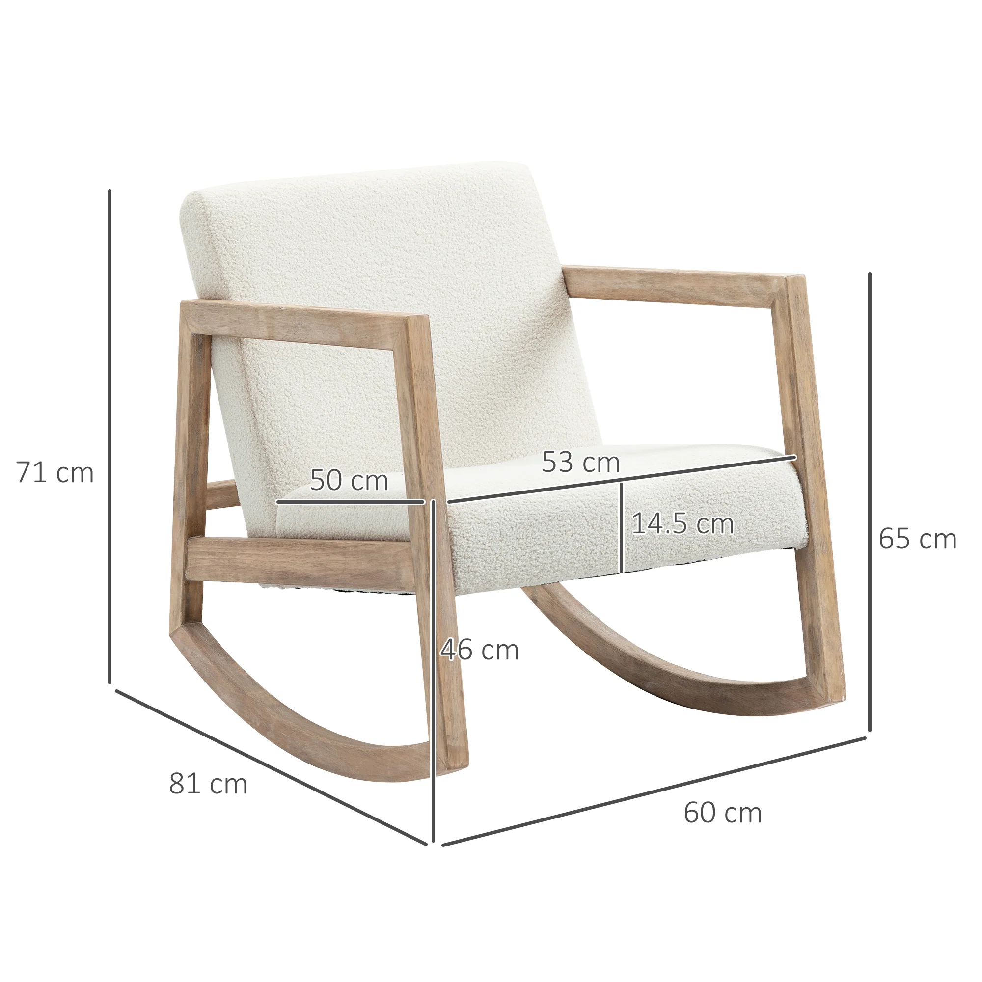 HOMCOM Rocking Chair Upholstered Armchair Wooden Accent Chair Cream - Image 6