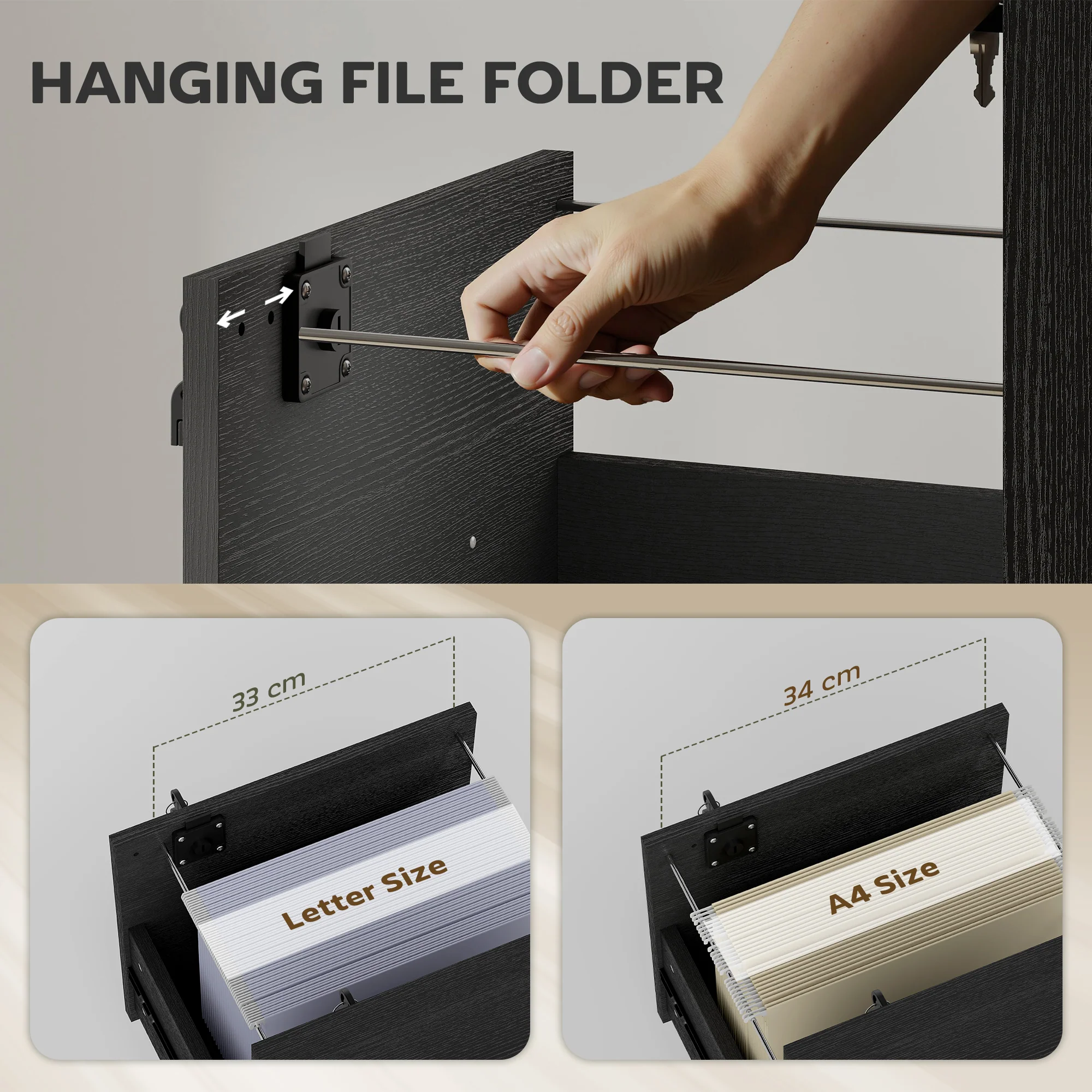 HOMCOM Roll File Cabinet with Drawer, Organiser Letter Size, Black - Image 4