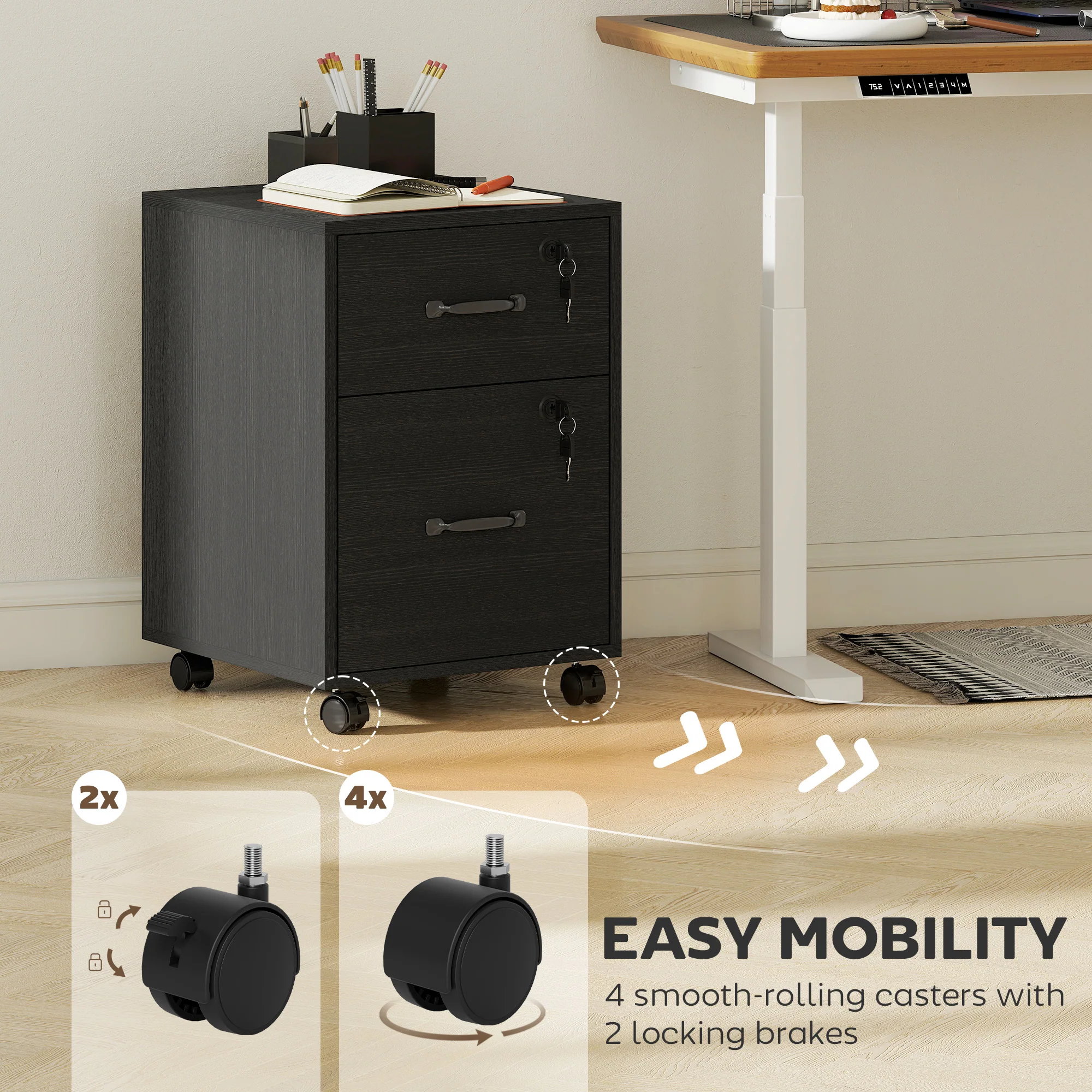 HOMCOM Roll File Cabinet with Drawer, Organiser Letter Size, Black - Image 6