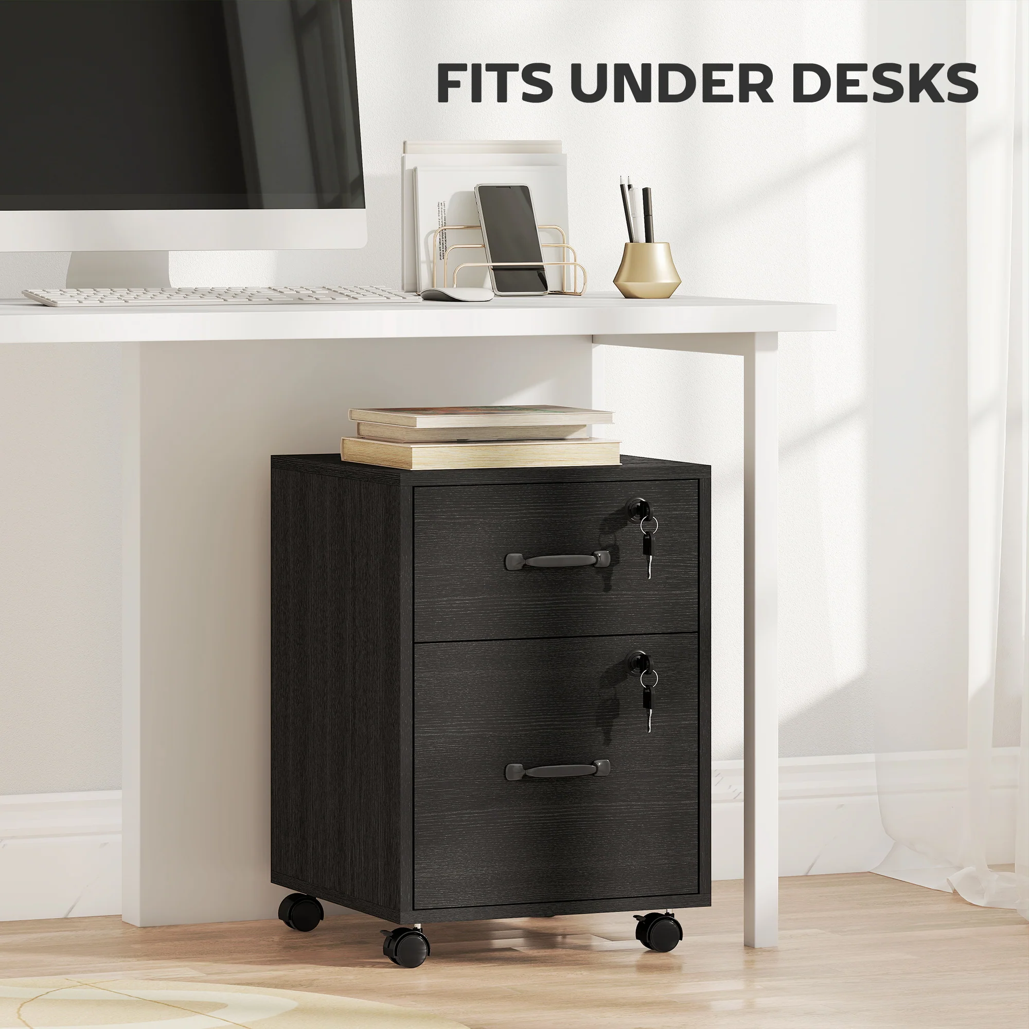 HOMCOM Roll File Cabinet with Drawer, Organiser Letter Size, Black - Image 7