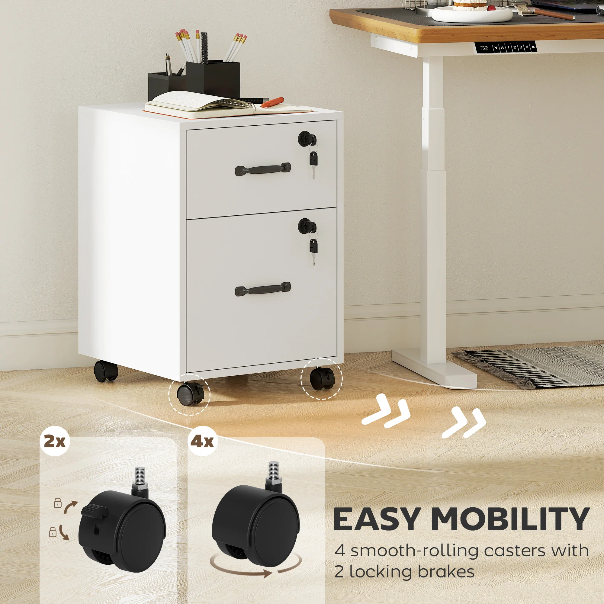 HOMCOM Roll File Cabinet with Drawer, Organiser Letter Size, White - Image 6