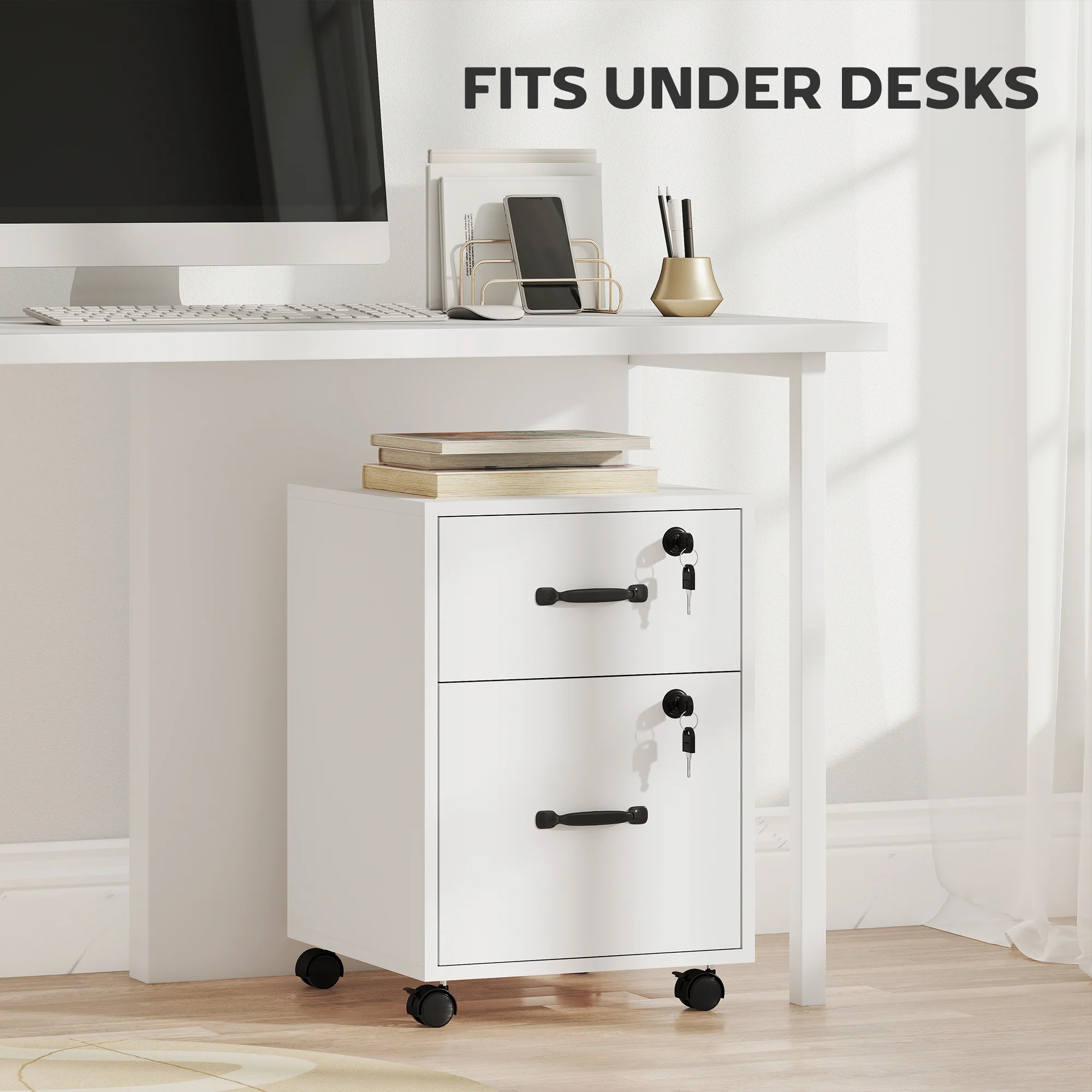 HOMCOM Roll File Cabinet with Drawer, Organiser Letter Size, White - Image 7