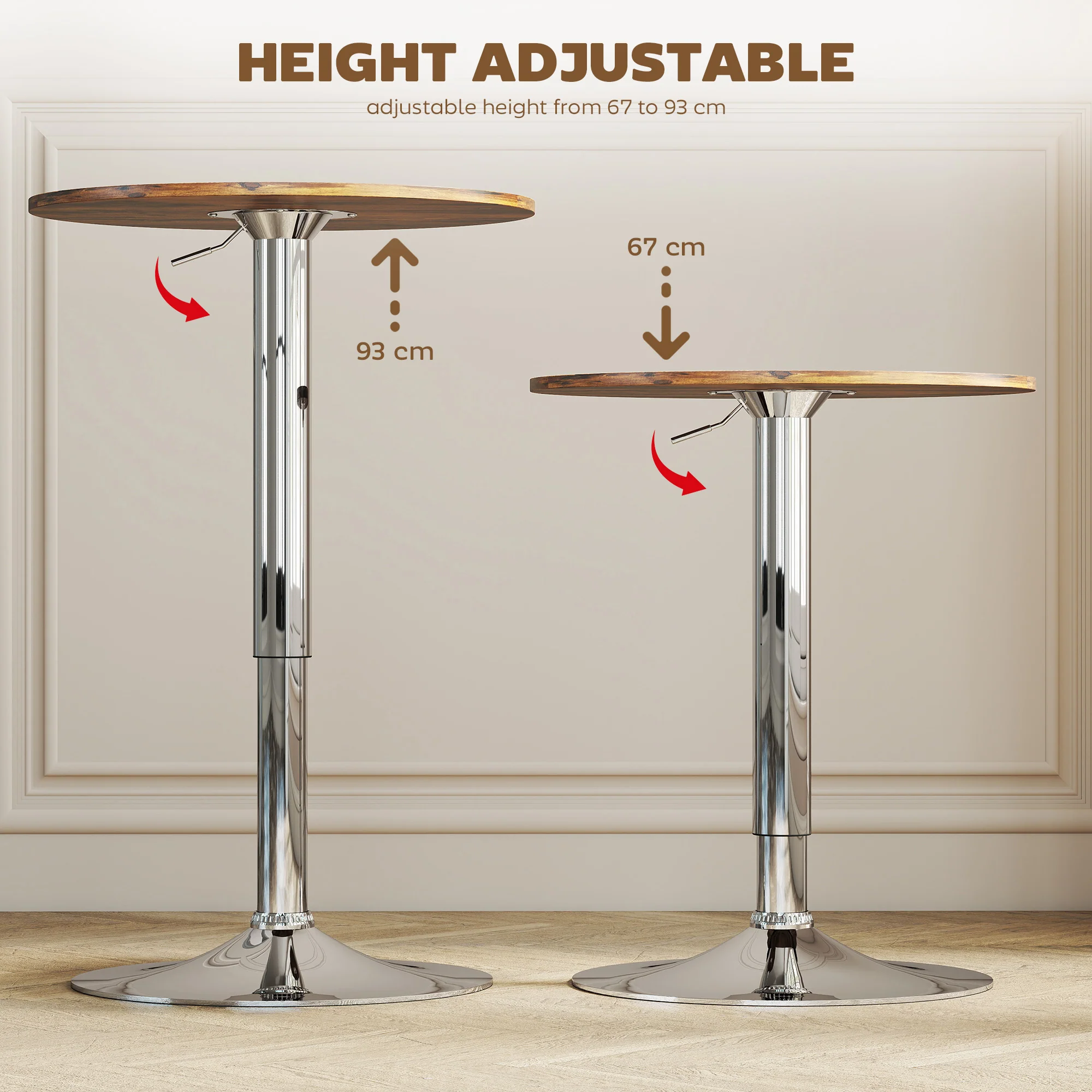 HOMCOM Round Bar Table, Swivel Bistro Table With Adjustable Height - Image 3