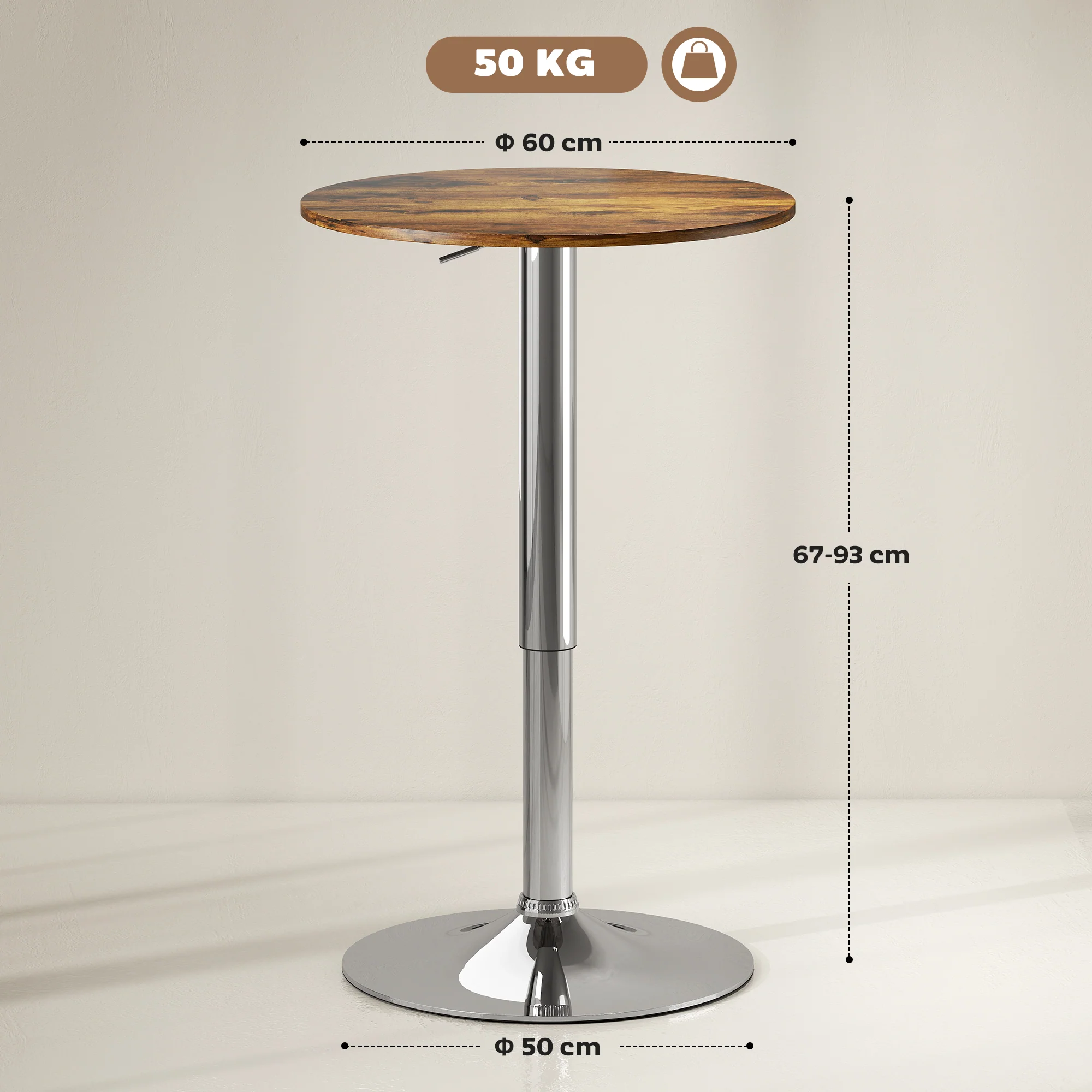 HOMCOM Round Bar Table, Swivel Bistro Table With Adjustable Height - Image 5