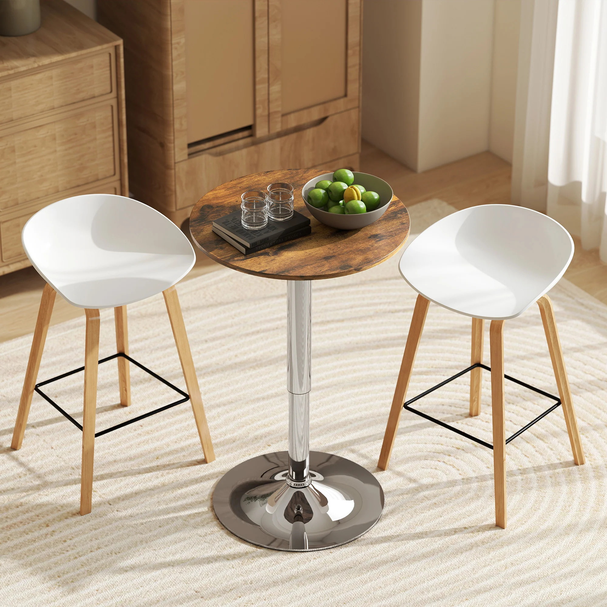 HOMCOM Round Bar Table, Swivel Bistro Table With Adjustable Height - Image 7