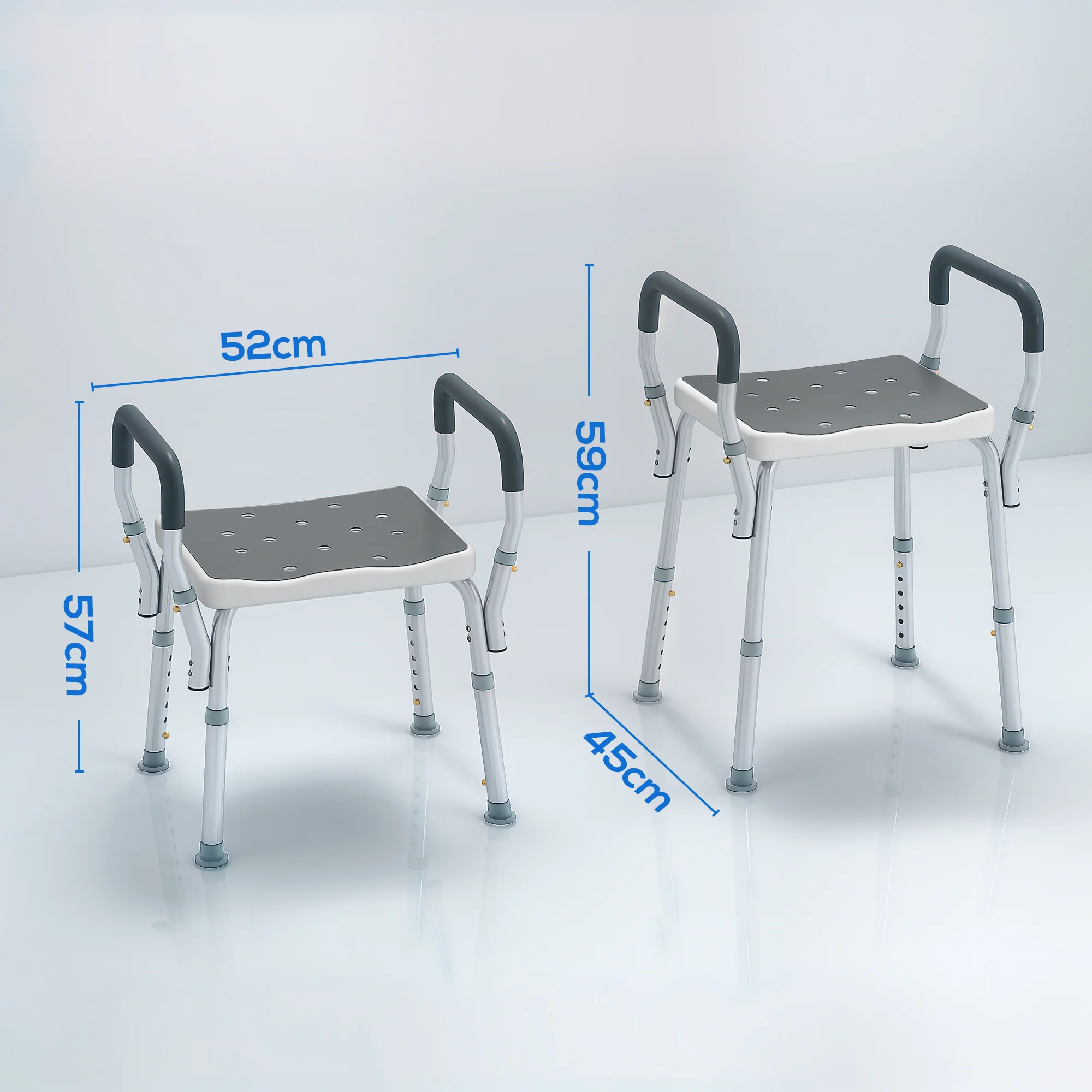 HOMCOM Rust-Free Aluminium Bath Chair With Adjustable Height, Grey - Image 5