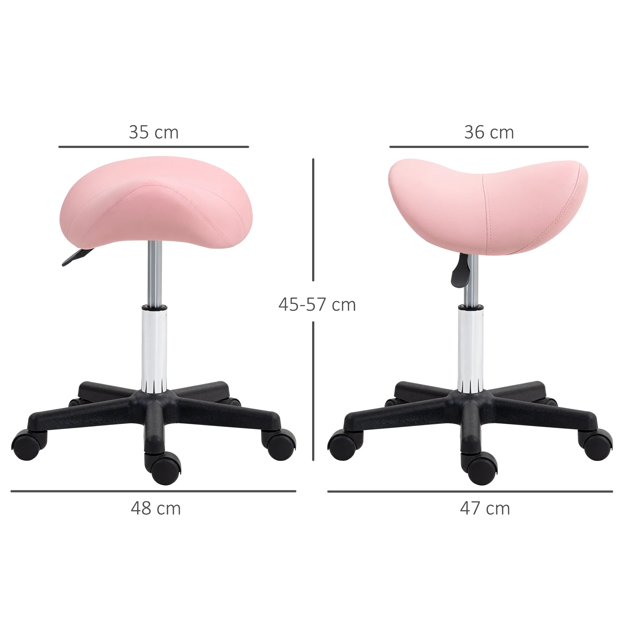 HOMCOM Saddle Stool Adjustable Rolling Salon Chair For Massage Spa Beauty Pink - Image 5