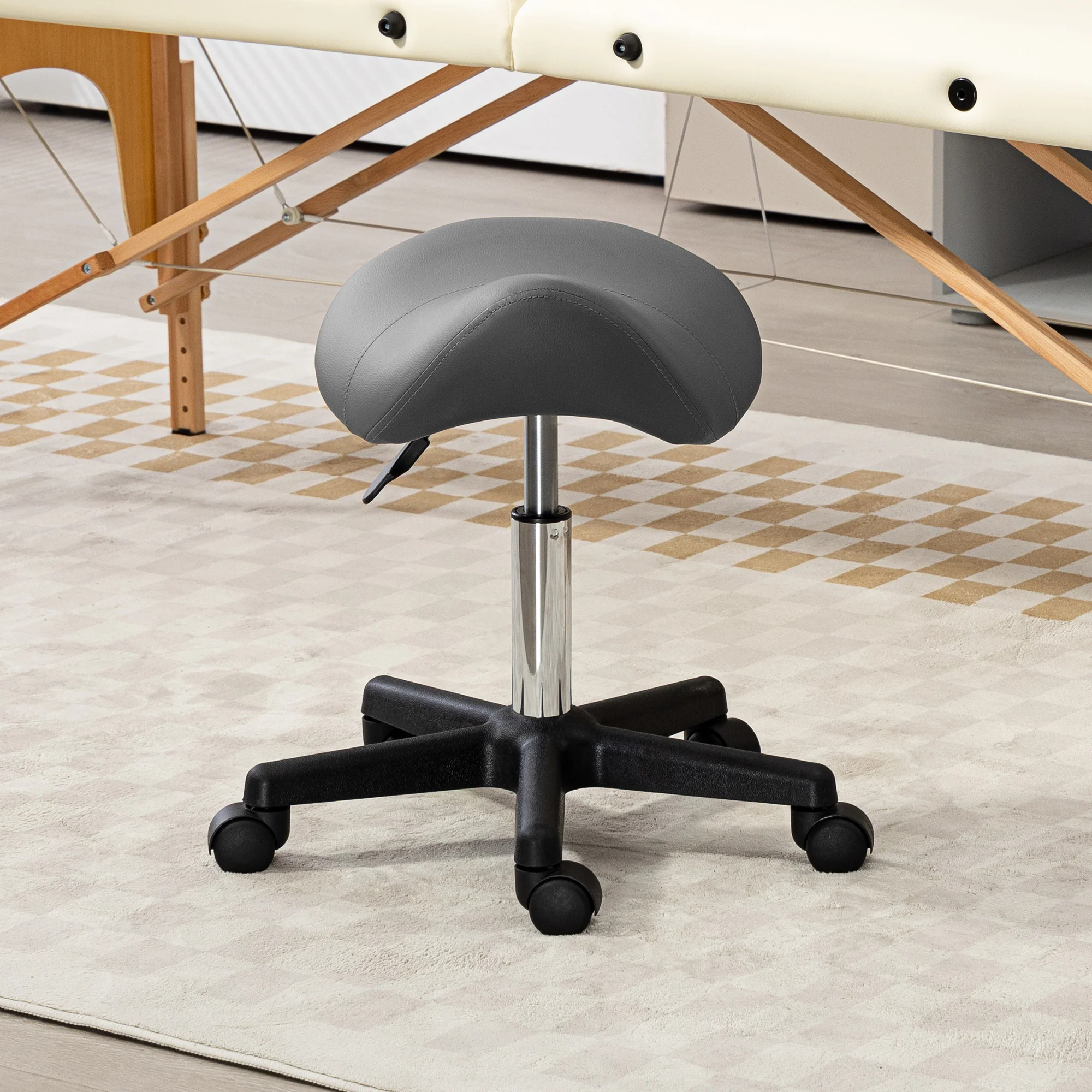 HOMCOM Saddle Stool Adjustable Rolling Salon Chair for Massage Spa Beauty White - Image 15