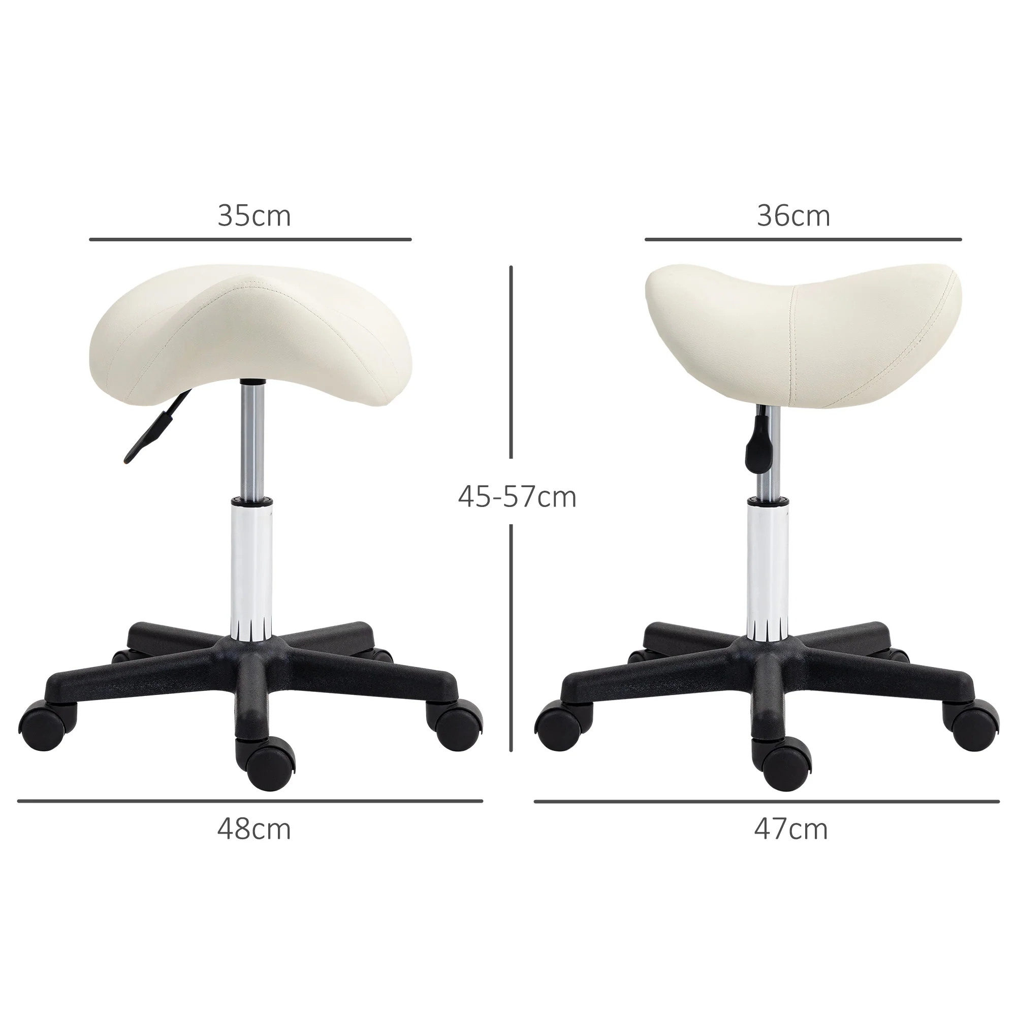 HOMCOM Saddle Stool Adjustable Rolling Salon Chair for Massage Spa Beauty White - Image 5