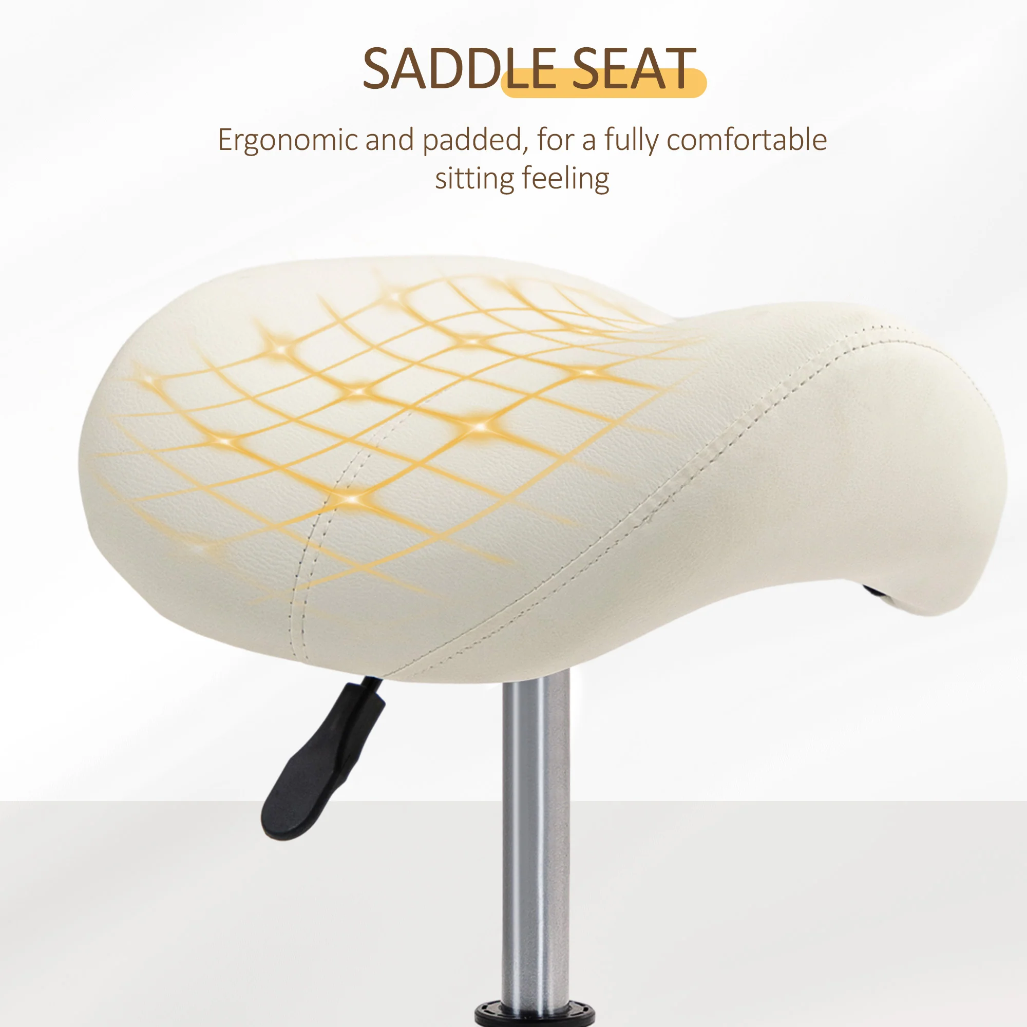 HOMCOM Saddle Stool Adjustable Rolling Salon Chair for Massage Spa Beauty White - Image 6