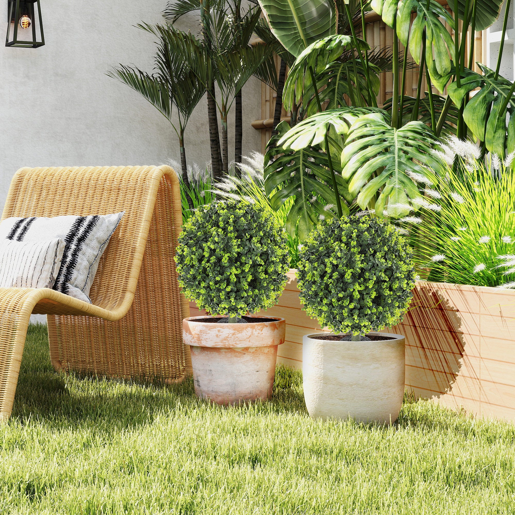 HOMCOM Set Of 2 40cm Artificial Boxwood Topiary Ball Bush For Indoor Outdoor - Image 8