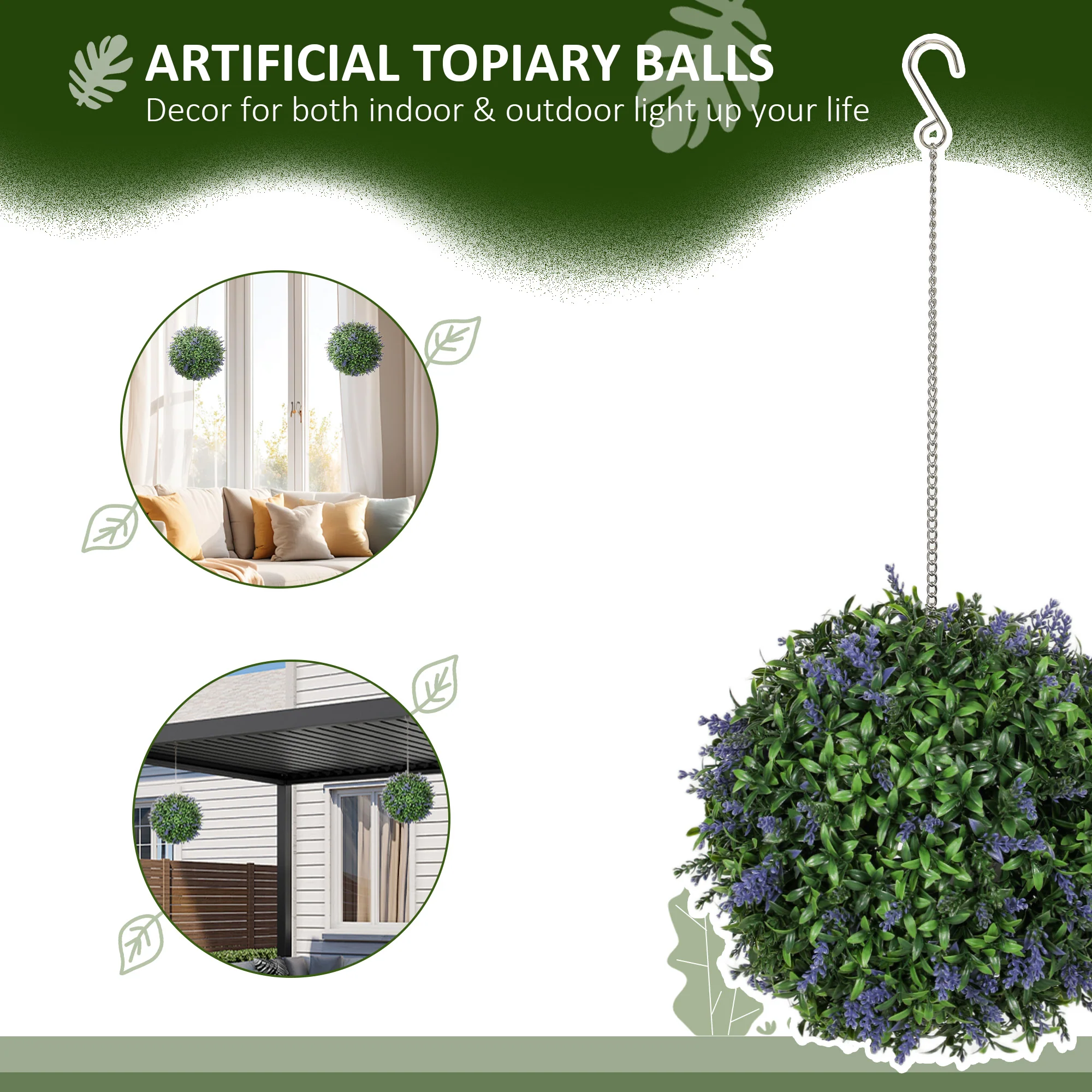 HOMCOM Set Of 2 Artificial Plant Topiary Balls, Faux Plants, Purple - Image 3