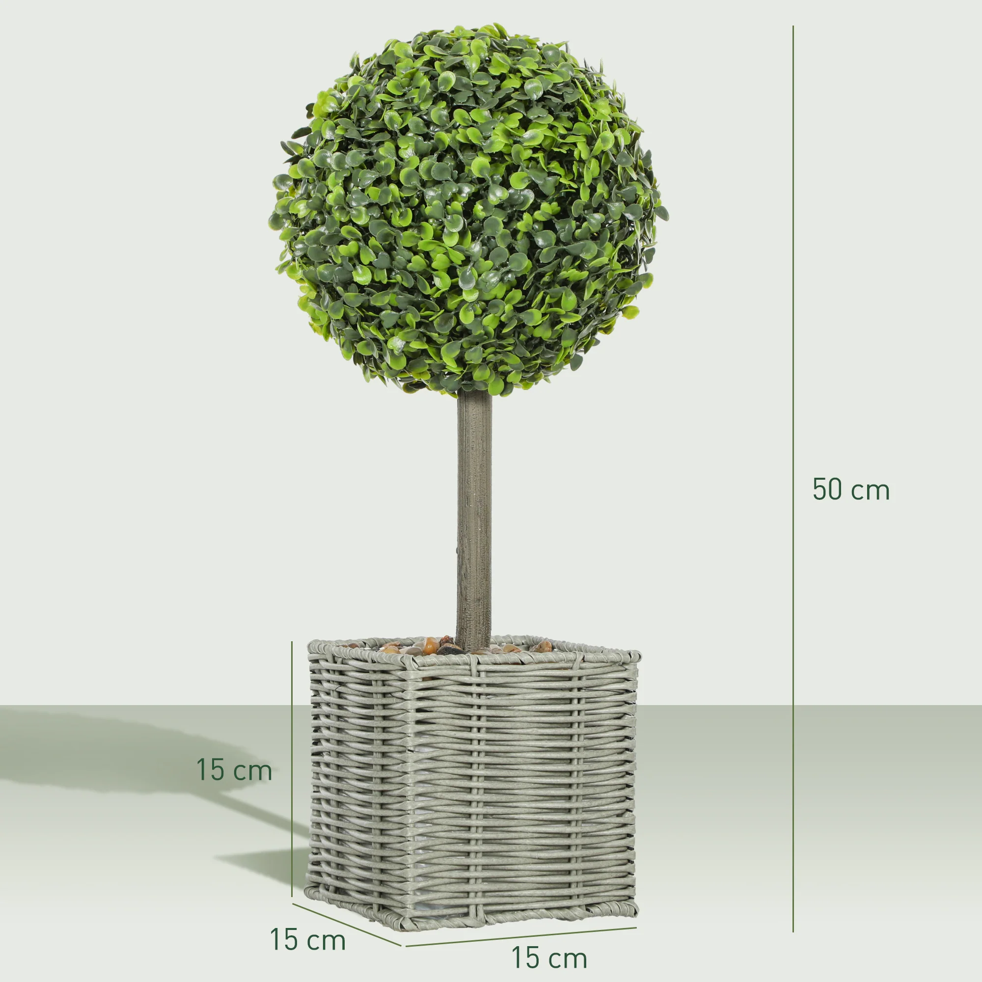 HOMCOM Set Of 2 Artificial Plants, 50cm Faux Boxwood Topiary Balls, Green - Image 5