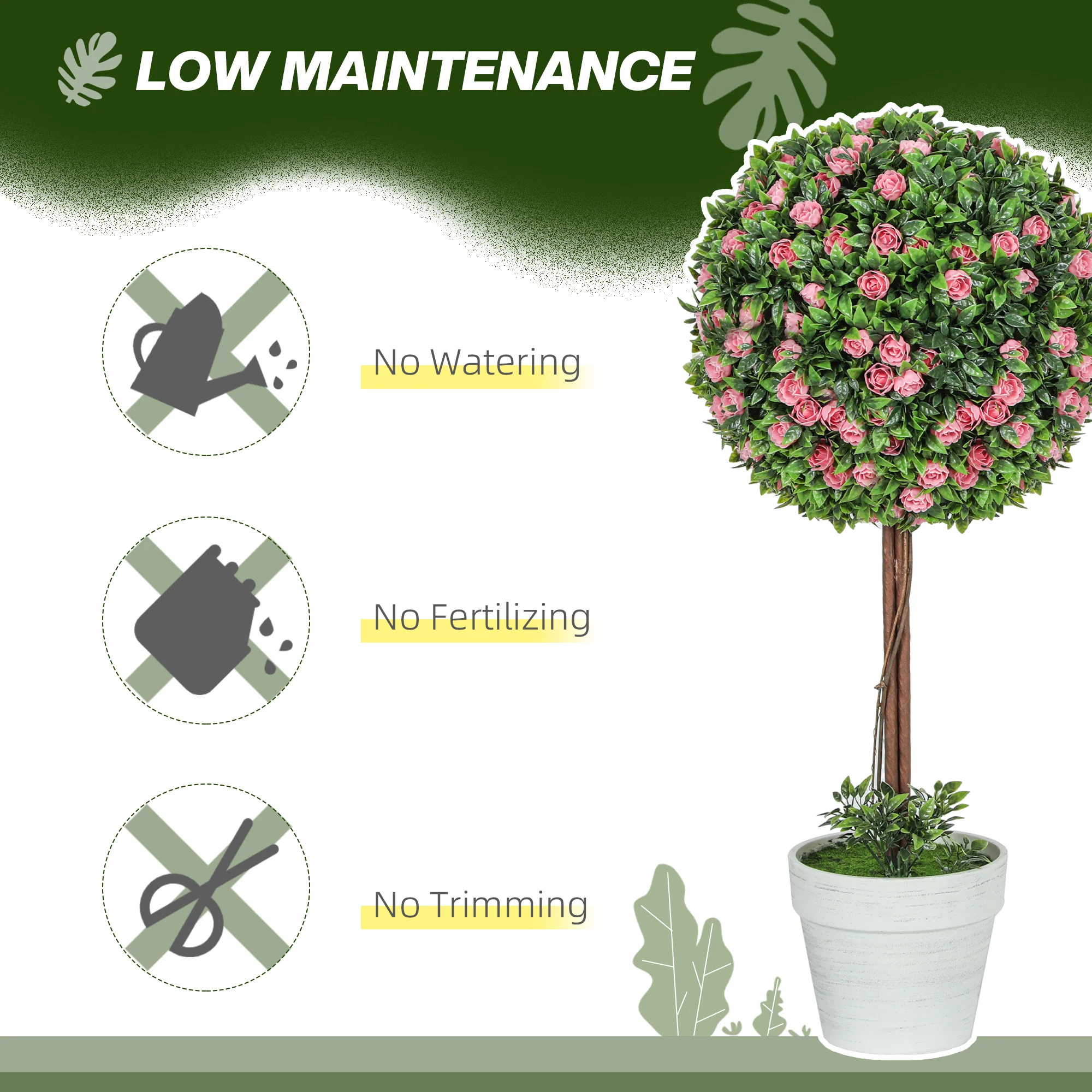 HOMCOM Set Of 2 Artificial Plants With Rose Flower In Pot, 60cm - Image 5