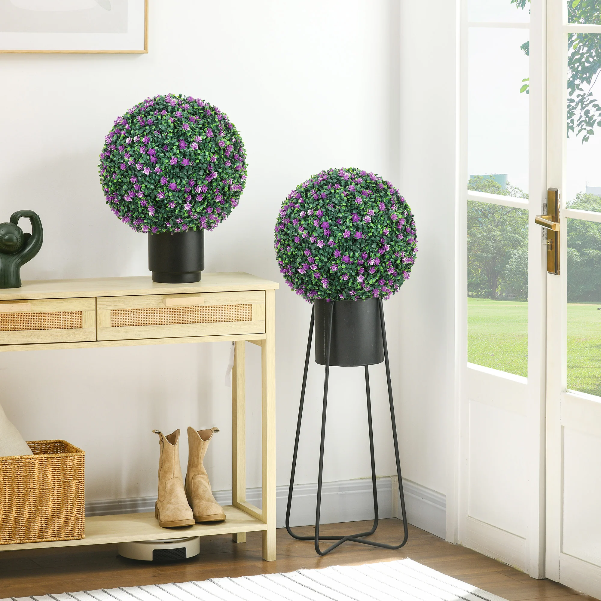 HOMCOM Set Of 2 Artificial Topiary Balls Indoor Outdoor Faux Boxwood Balls - Image 2