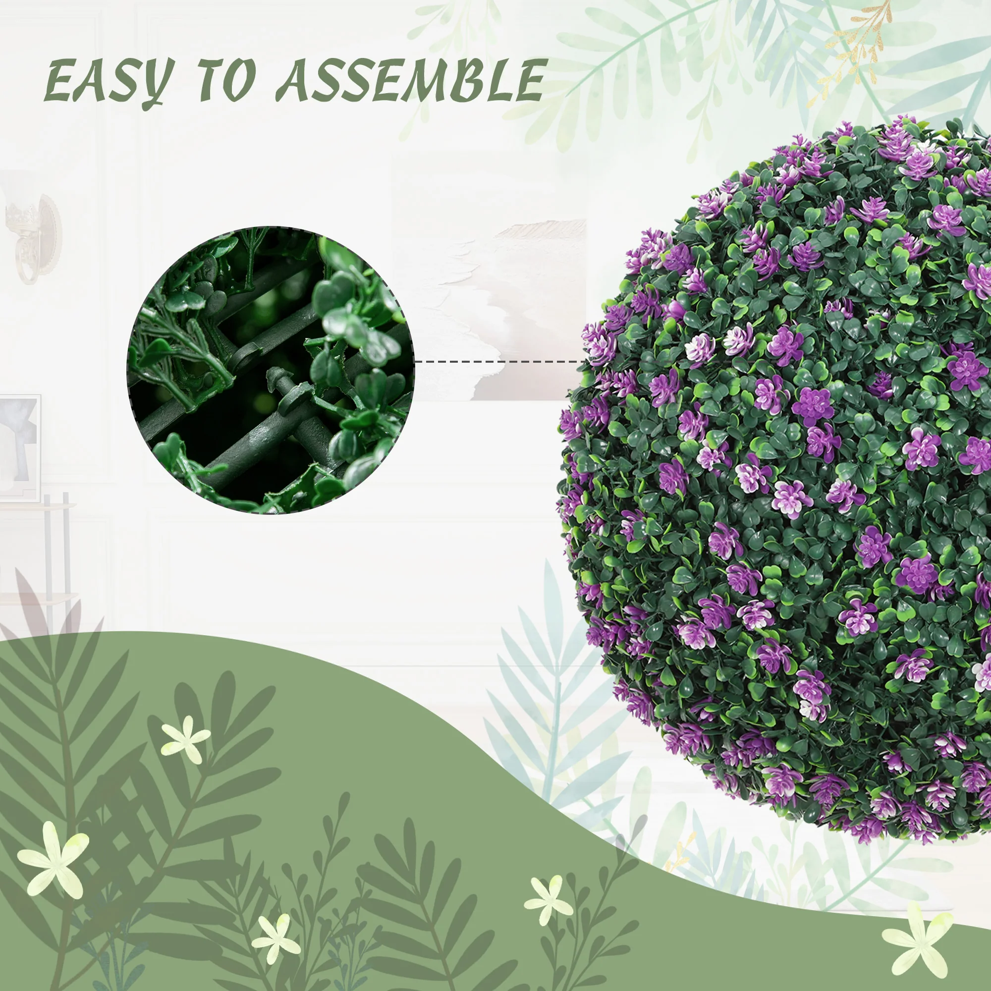 HOMCOM Set Of 2 Artificial Topiary Balls Indoor Outdoor Faux Boxwood Balls - Image 4