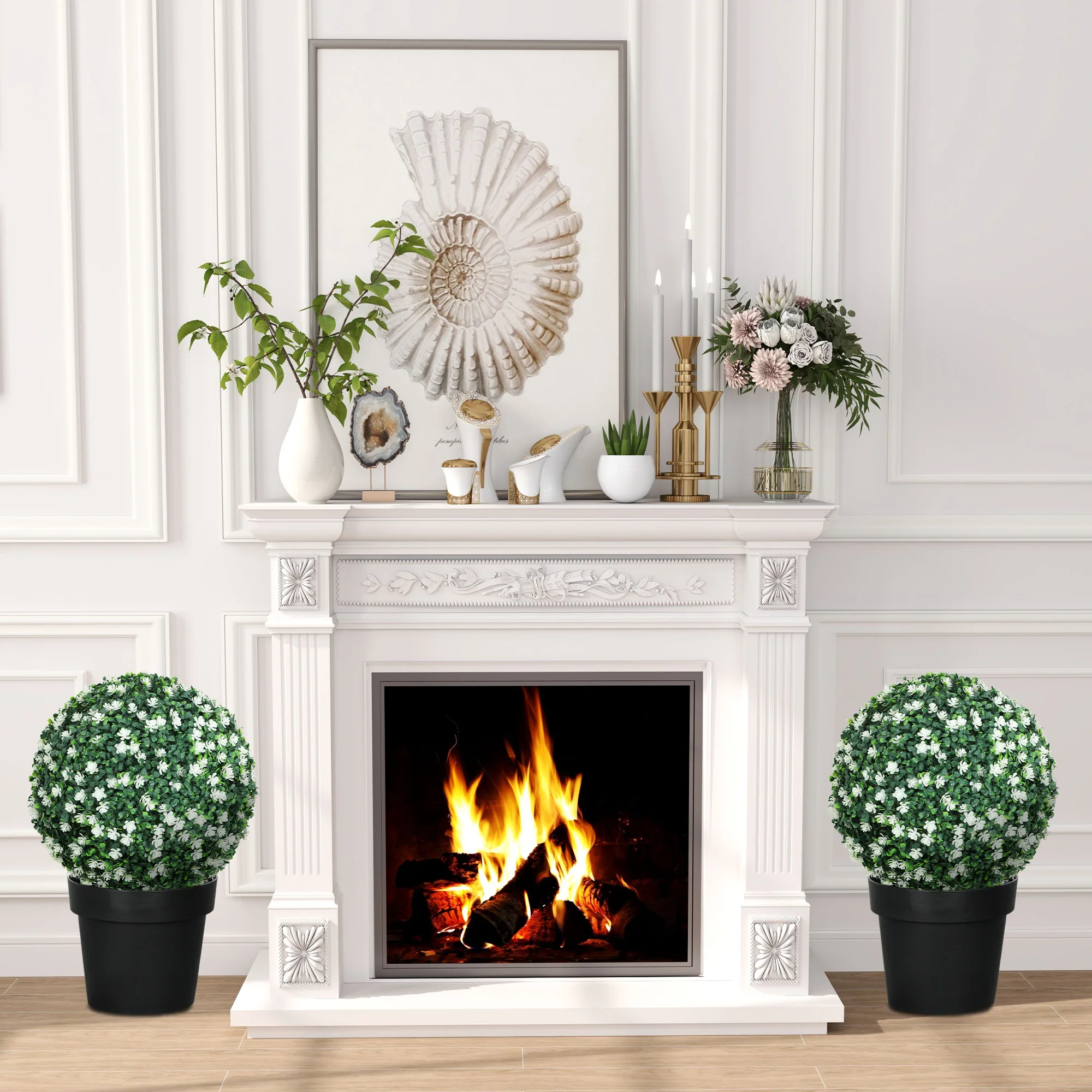 HOMCOM Set Of 2 Artificial Topiary Balls Indoor Outdoor Faux Boxwood Balls - Image 7