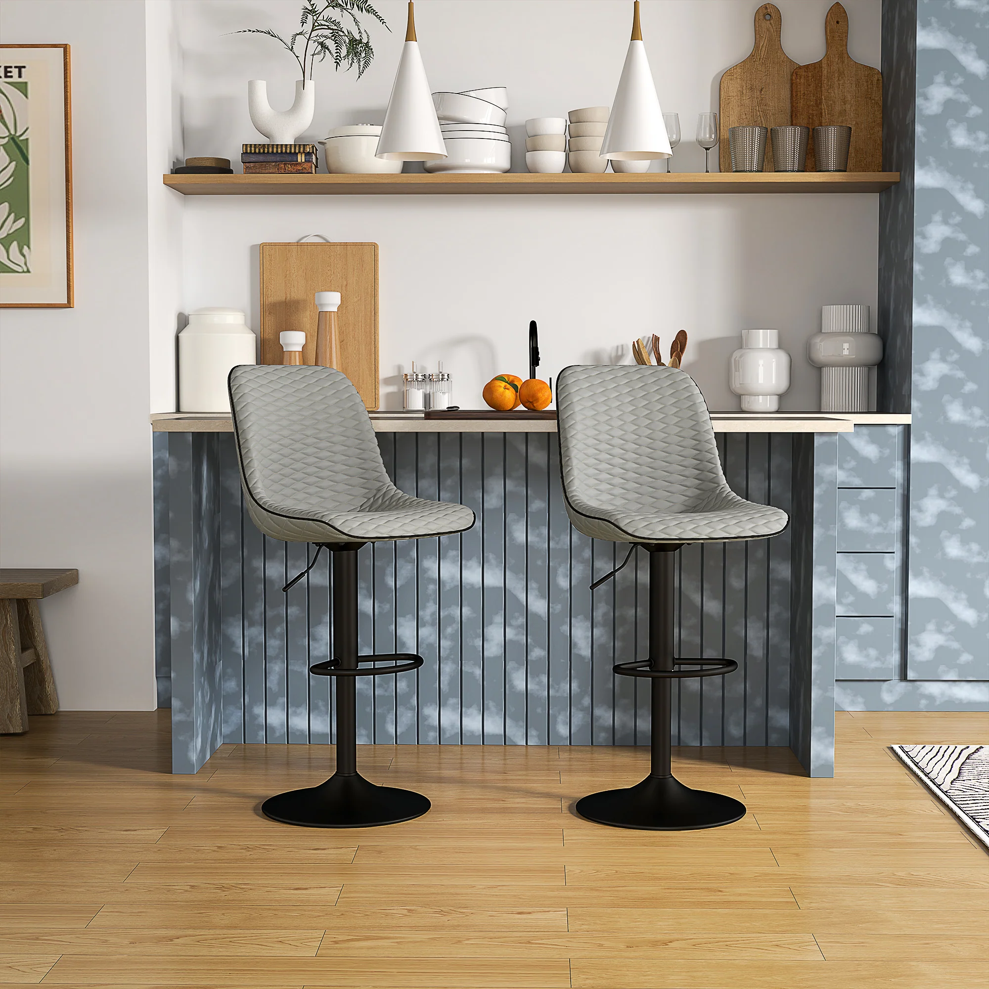 HOMCOM Set of 2 Bar Stools, Adjustable Swivel Breakfast Barstools - Image 11