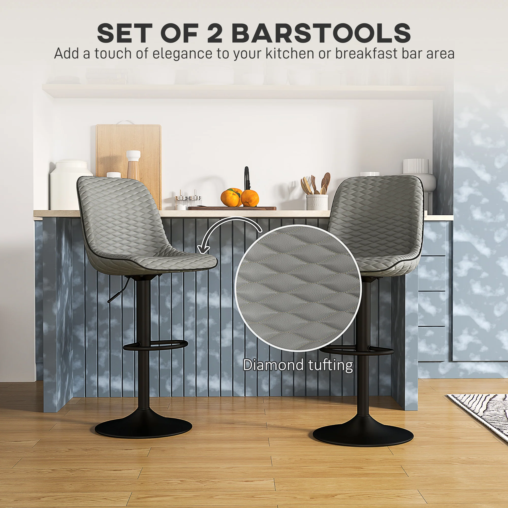 HOMCOM Set of 2 Bar Stools, Adjustable Swivel Breakfast Barstools - Image 12