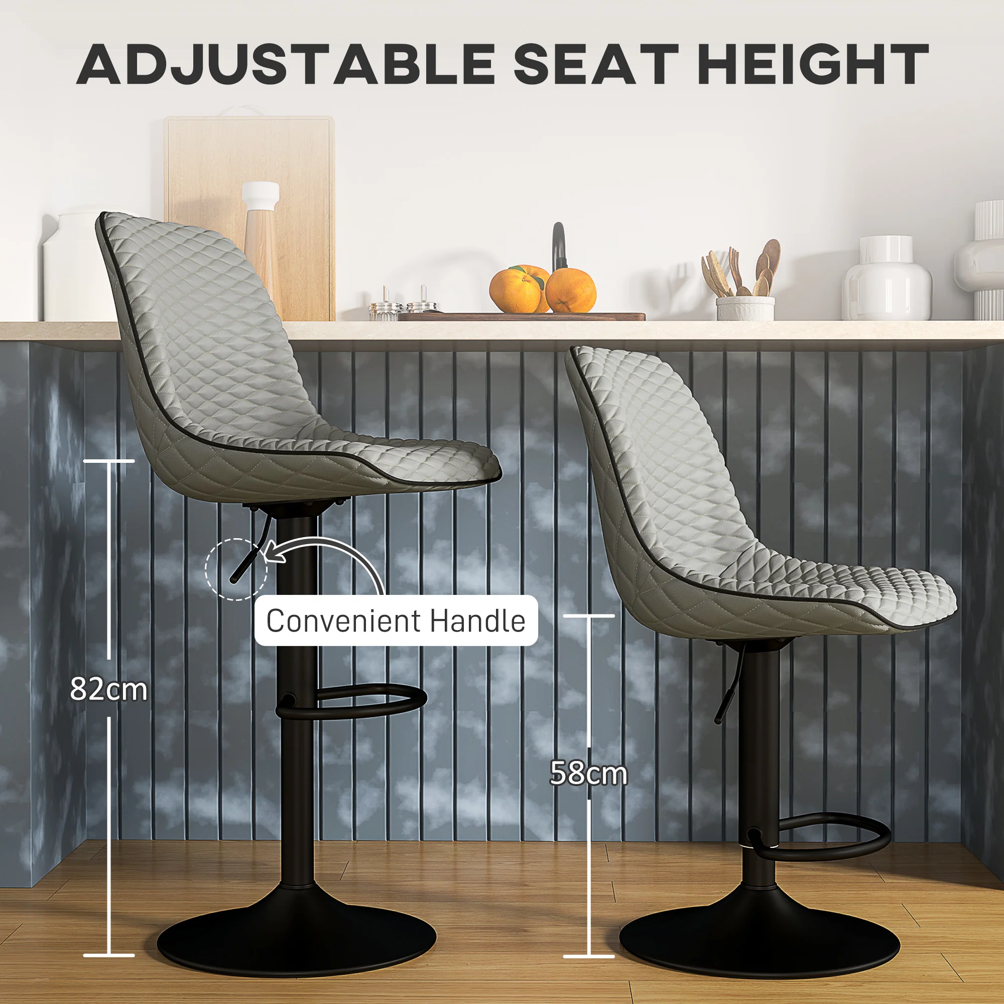 HOMCOM Set of 2 Bar Stools, Adjustable Swivel Breakfast Barstools - Image 13